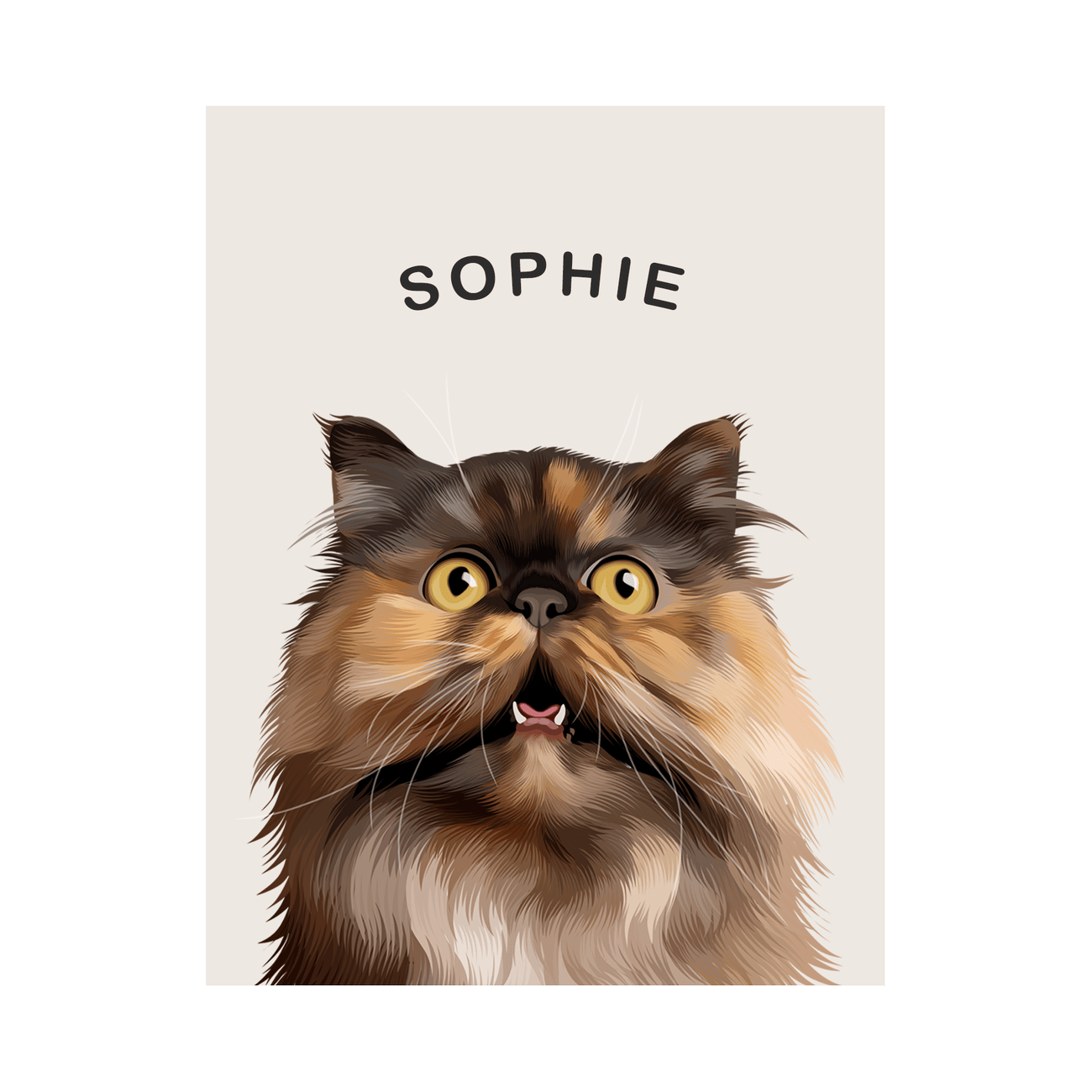 This print-only cat design features Sophie’s detailed fur and bright eyes on a neutral canvas, a Personalized Modern Minimalist Pet Portrait with a gallery-ready look.