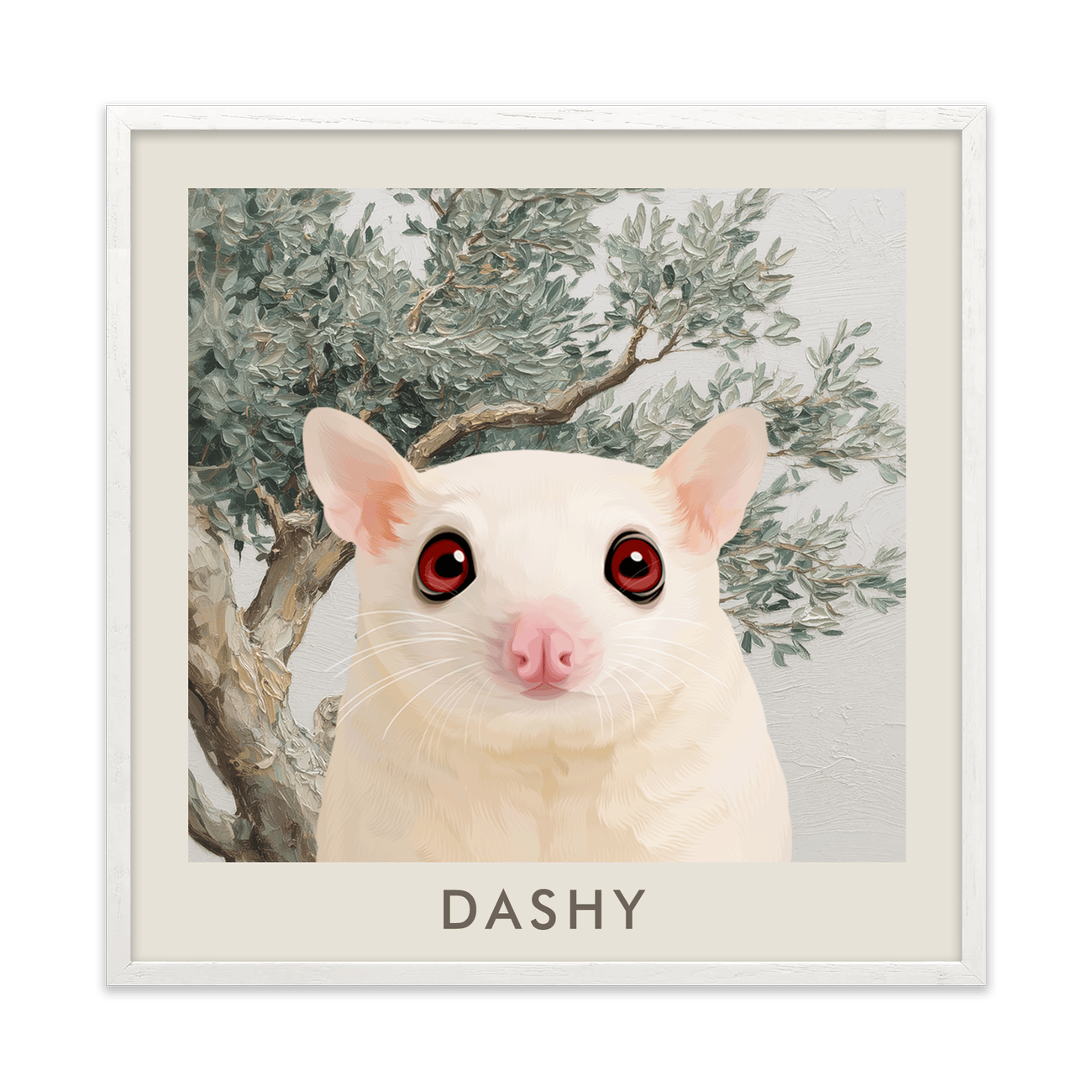 1petportrait-square-mediterraneanolivetreebranch_White-Oak-Frame.png