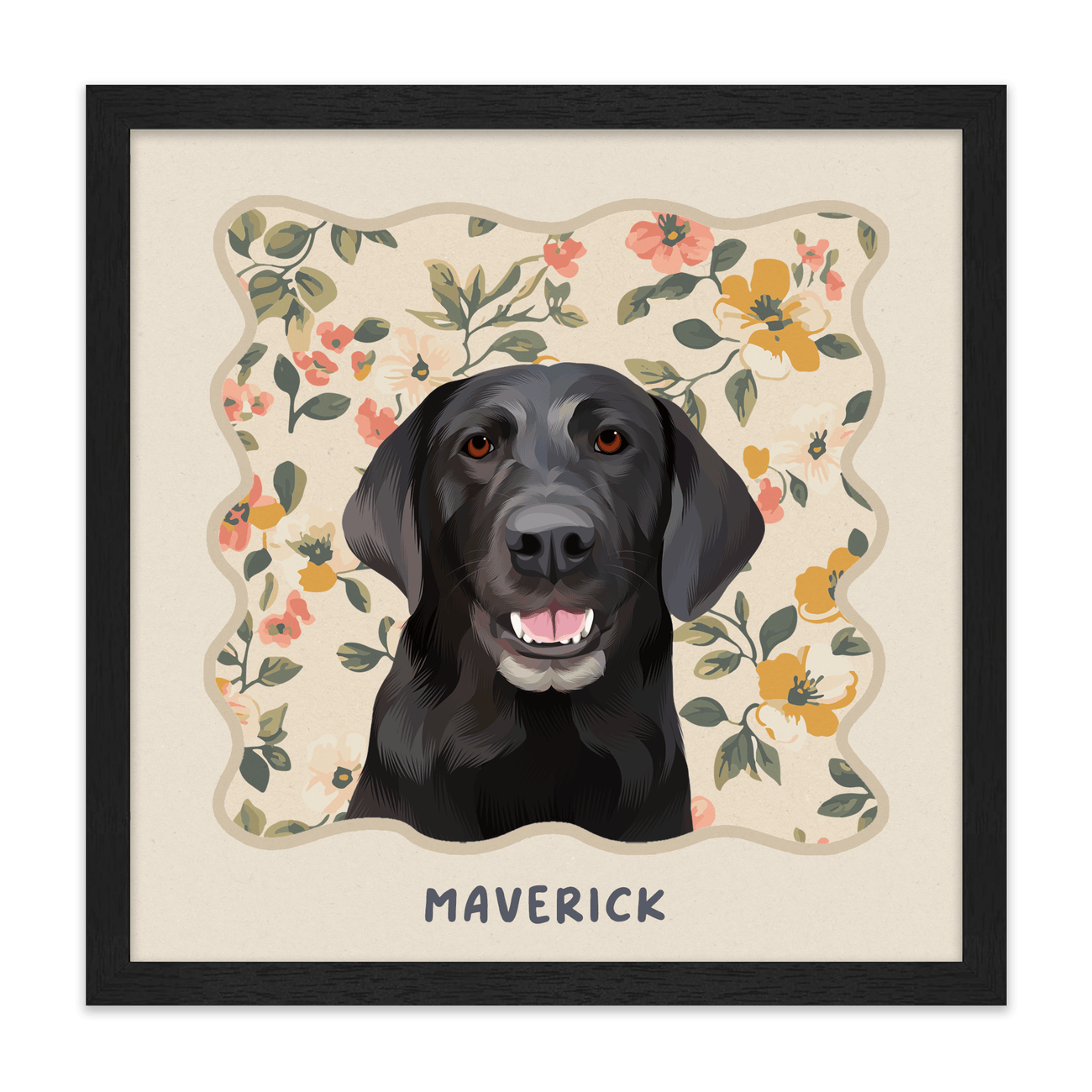 1petportrait-square-vintagepeachfloralpattern_Standard-Black-Frame.png