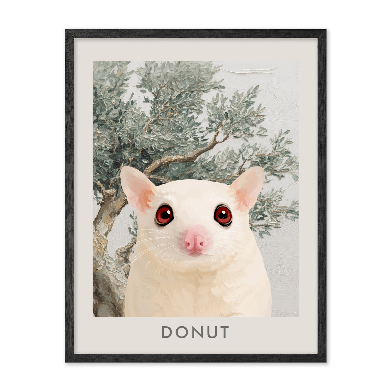 petportrait-vertical-mediterraneanolivetreebranch_Black-Oak-Frame.png
