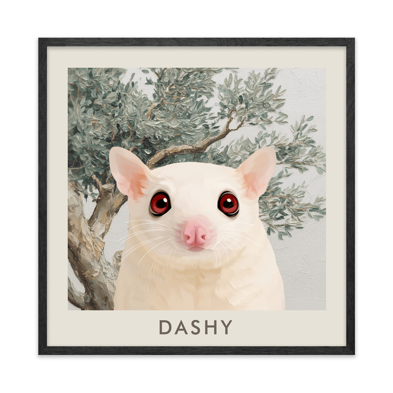 1petportrait-square-mediterraneanolivetreebranch_Black-Oak-Frame.png