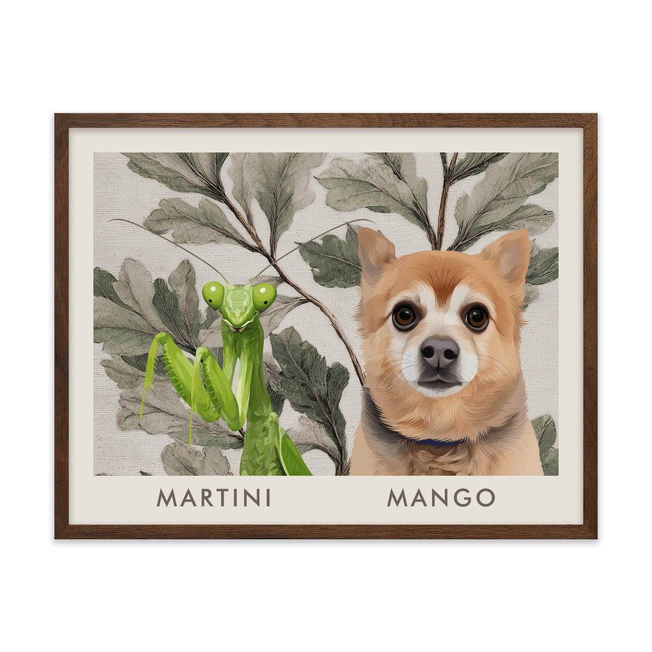 2petportrait-horizontal-vintagebotanicaloakleaves_Walnut-Frame.png
