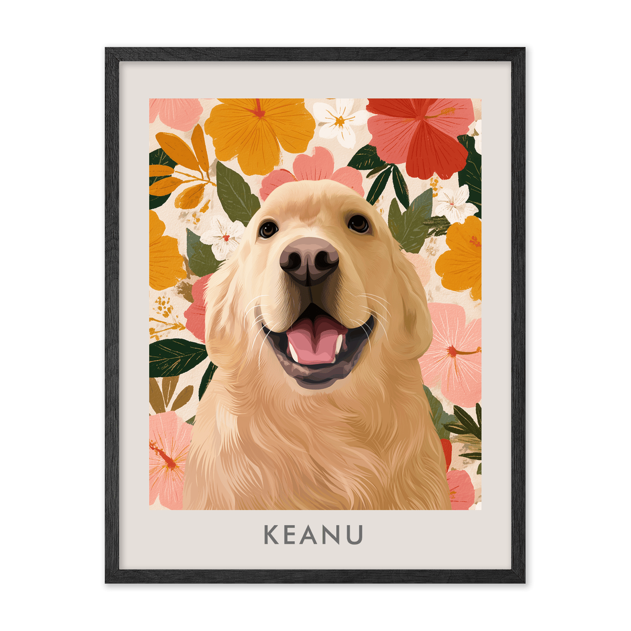 petportrait-vertical-goldenhawaiianhibiscussunset_Black-Oak-Frame.png