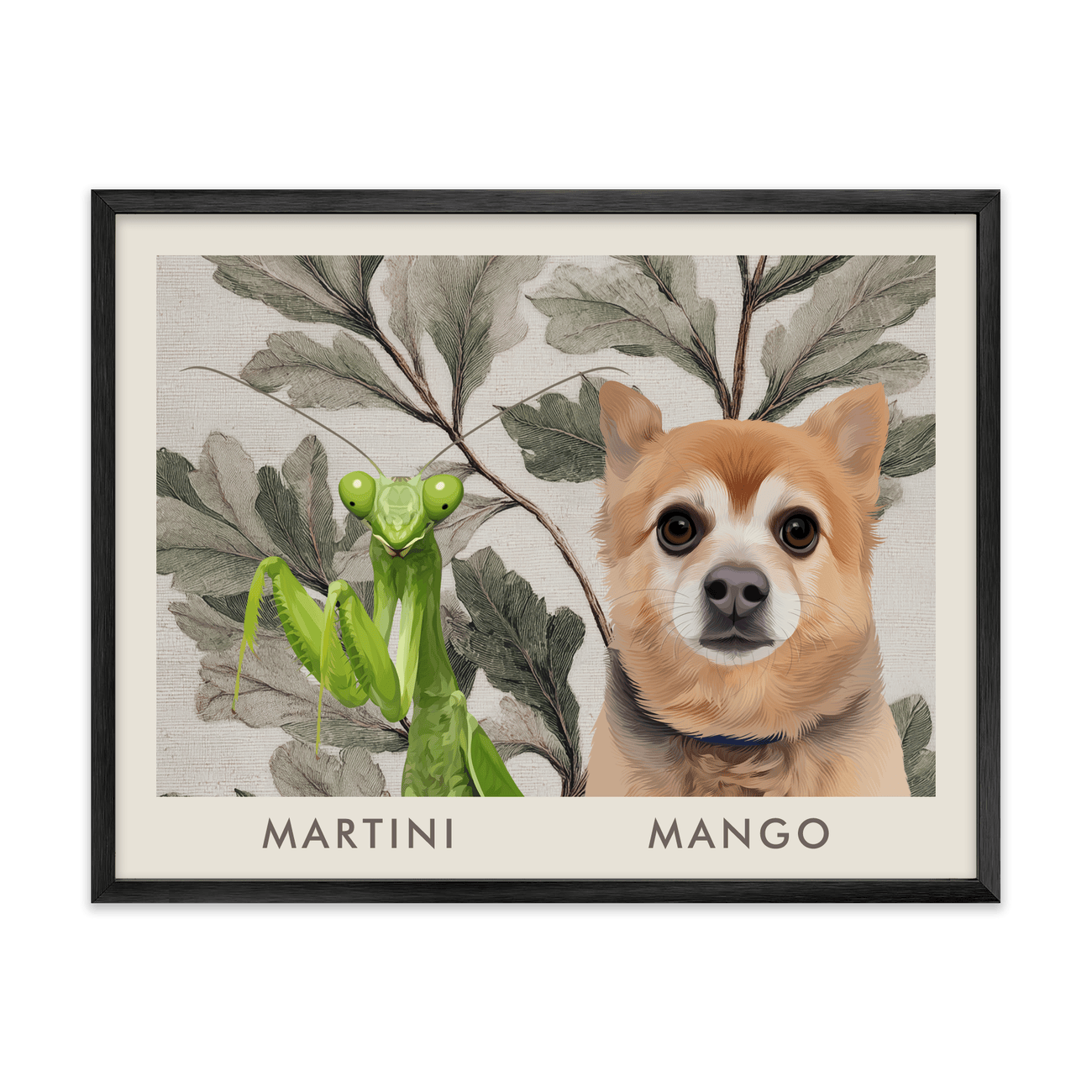2petportrait-horizontal-vintagebotanicaloakleaves_Metal-Frame.png
