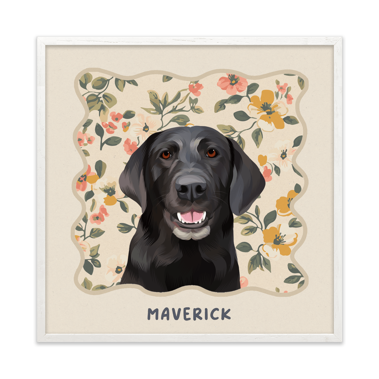 1petportrait-square-vintagepeachfloralpattern_White-Oak-Frame.png