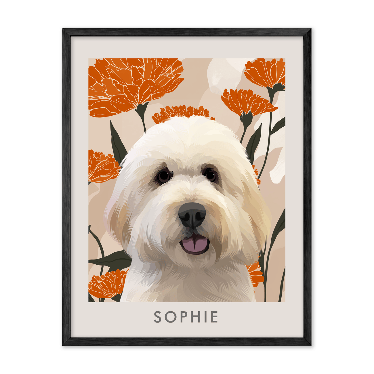 petportrait-vertical-bloomingmarigoldfloralillustration_Metal-Frame.png