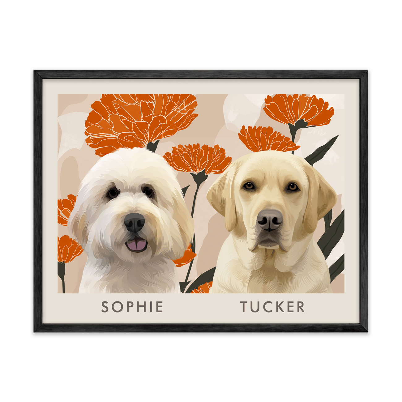 2petportrait-horizontal-bloomingmarigoldfloralillustration_Metal-Frame.png