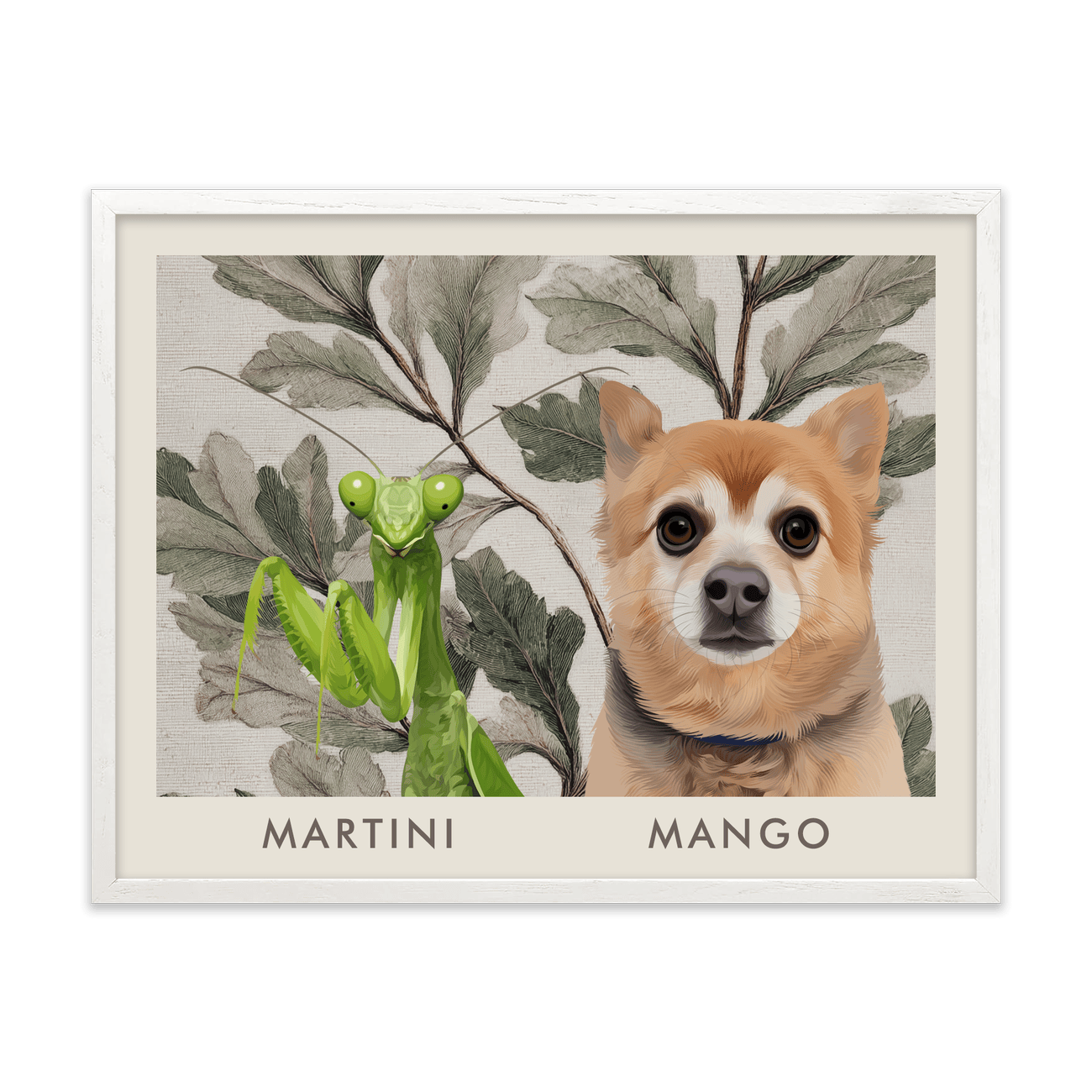 2petportrait-horizontal-vintagebotanicaloakleaves_White-Oak-Frame.png