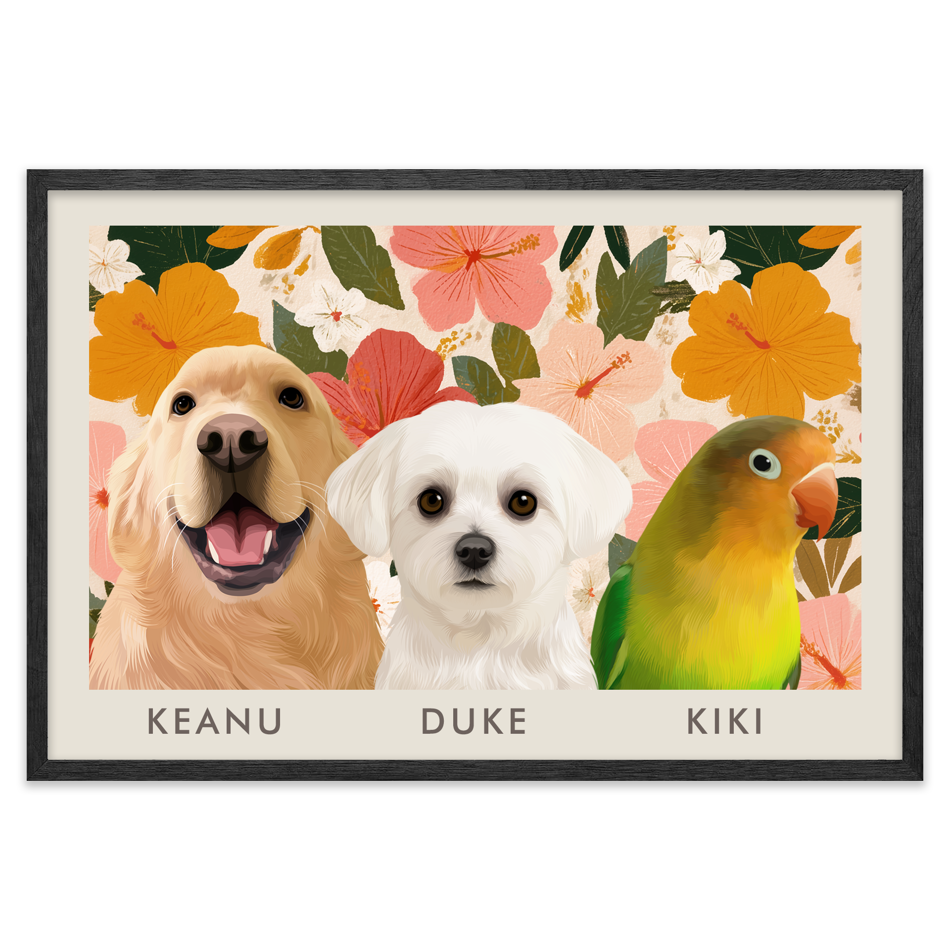 3petportrait-horizontal-goldenhawaiinhibiscussunset_Black-Oak-Frame.png