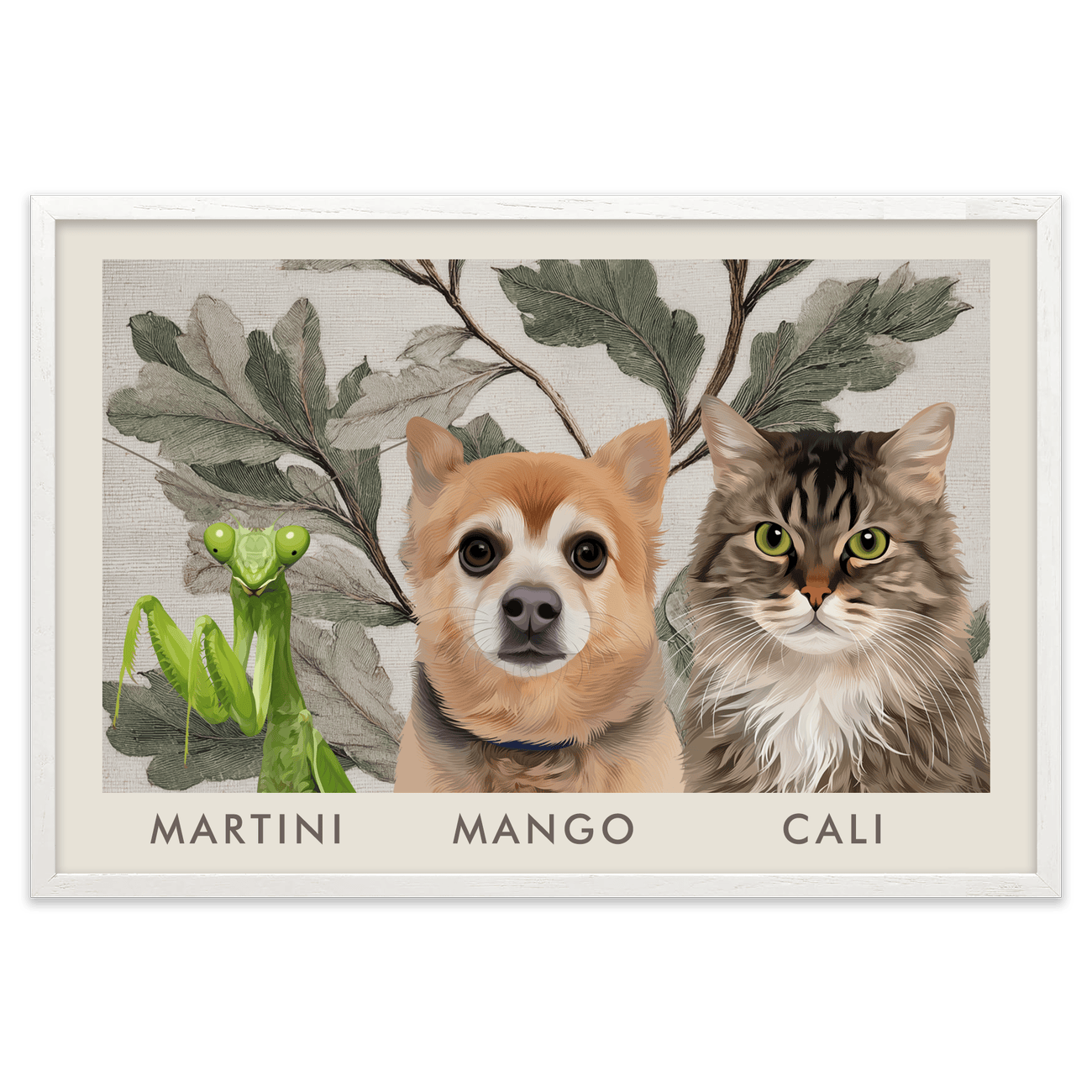 3petportrait-horizontal-vintagebotanicaloakleaves_White-Oak-Frame.png