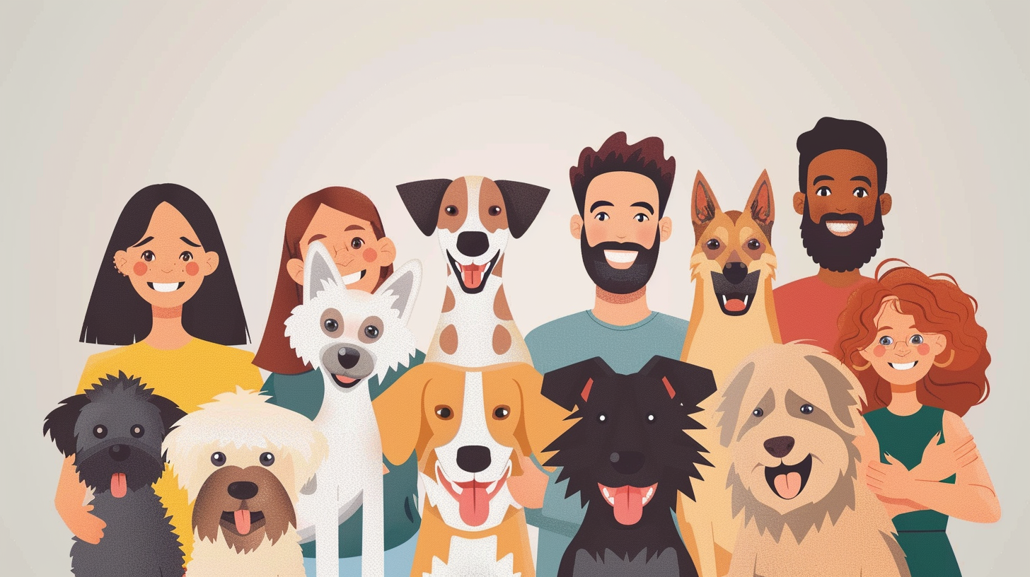 Group of diverse friends and their dogs celebrating National Dog Day together.