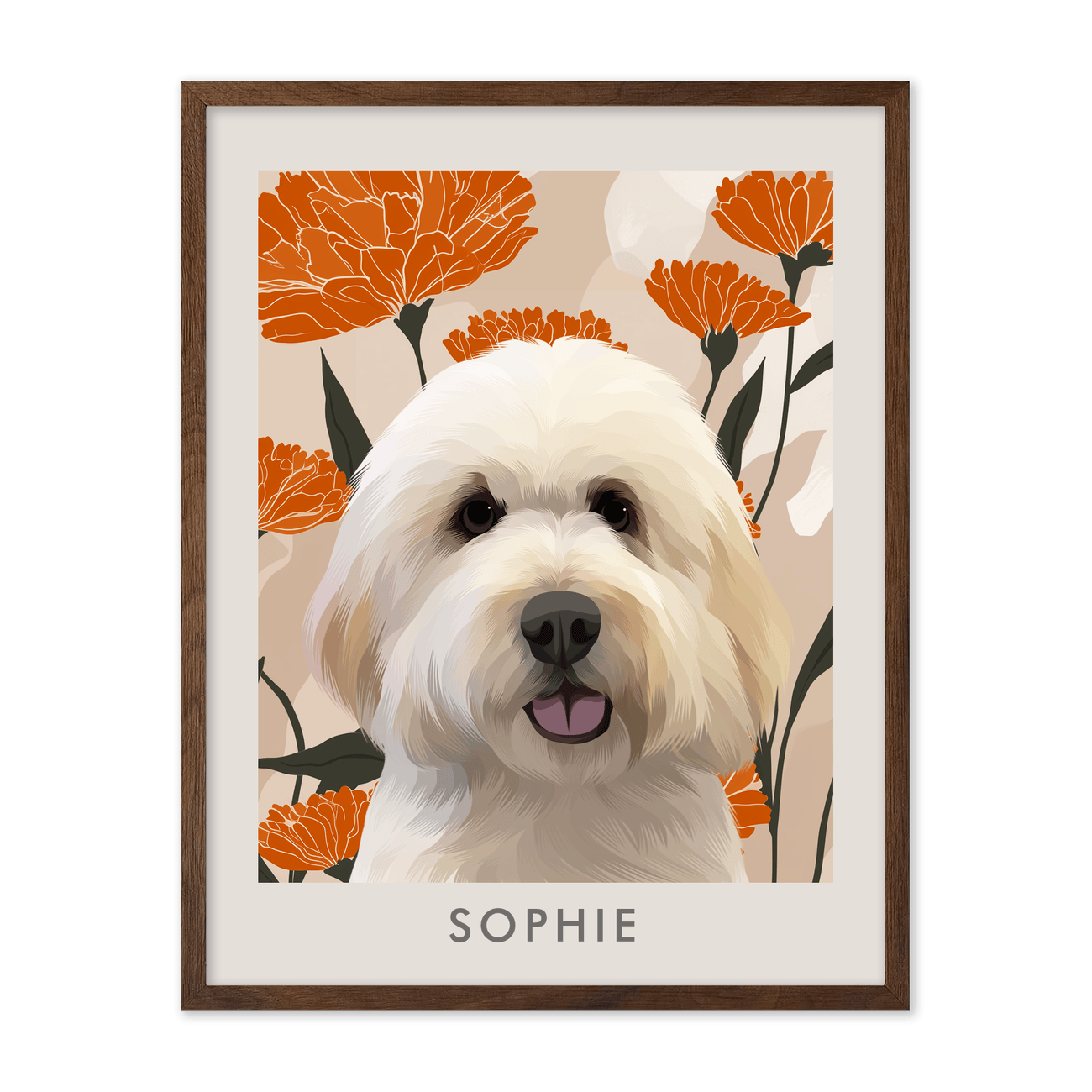 Blooming Marigold Floral Illustration Pet Portrait