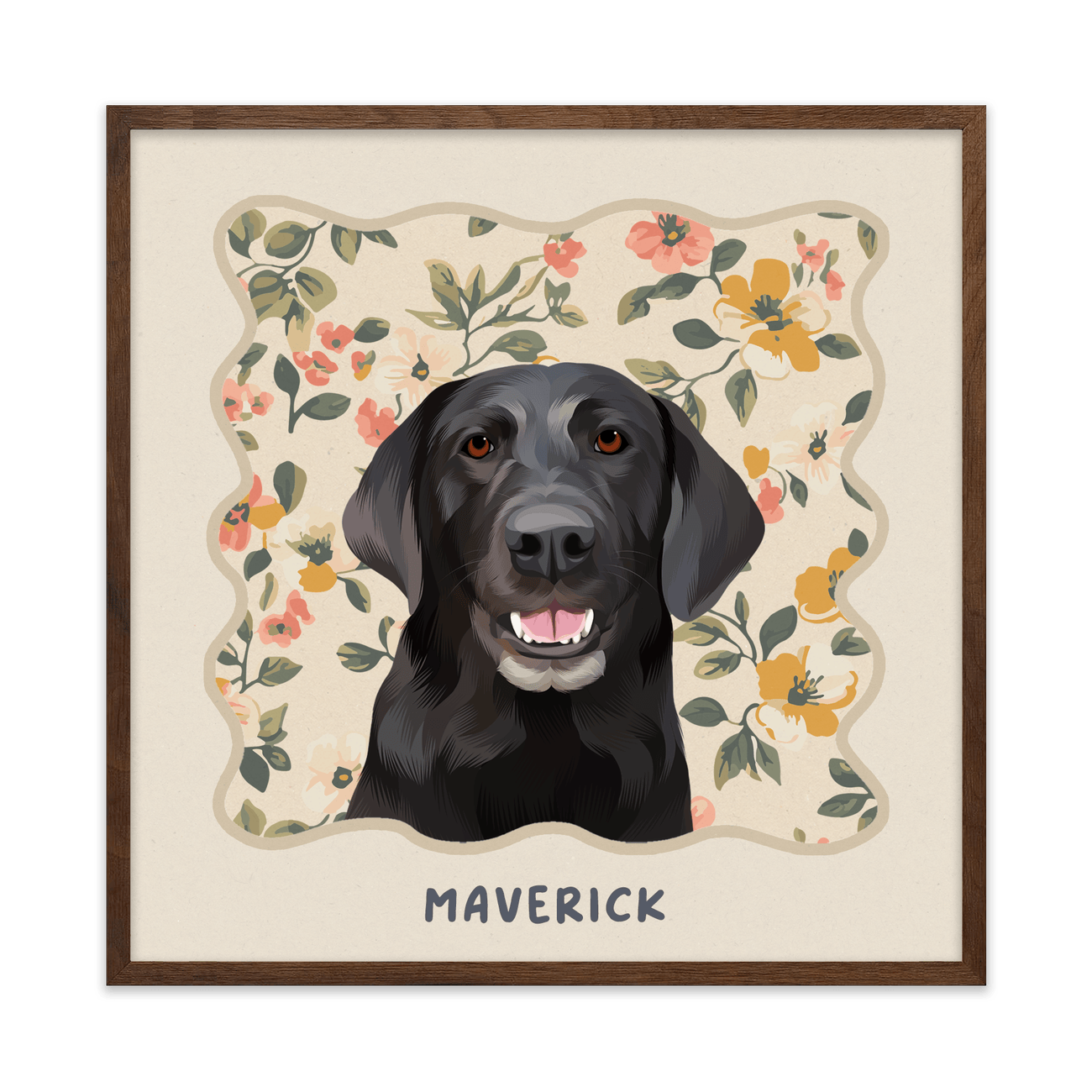1petportrait-square-vintagepeachfloralpattern_Walnut-Frame.png