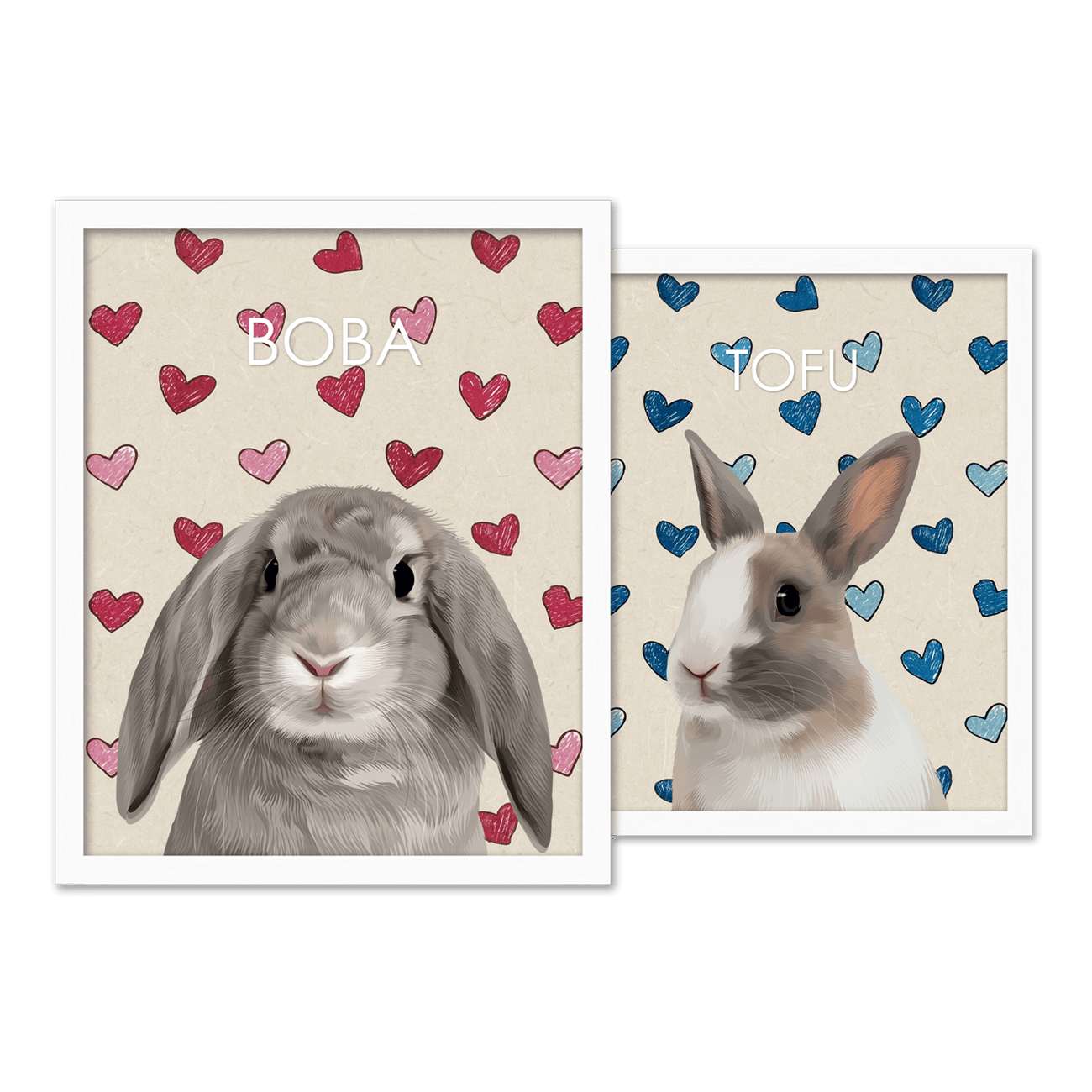 Retro rainbow pet portrait hanging on wall