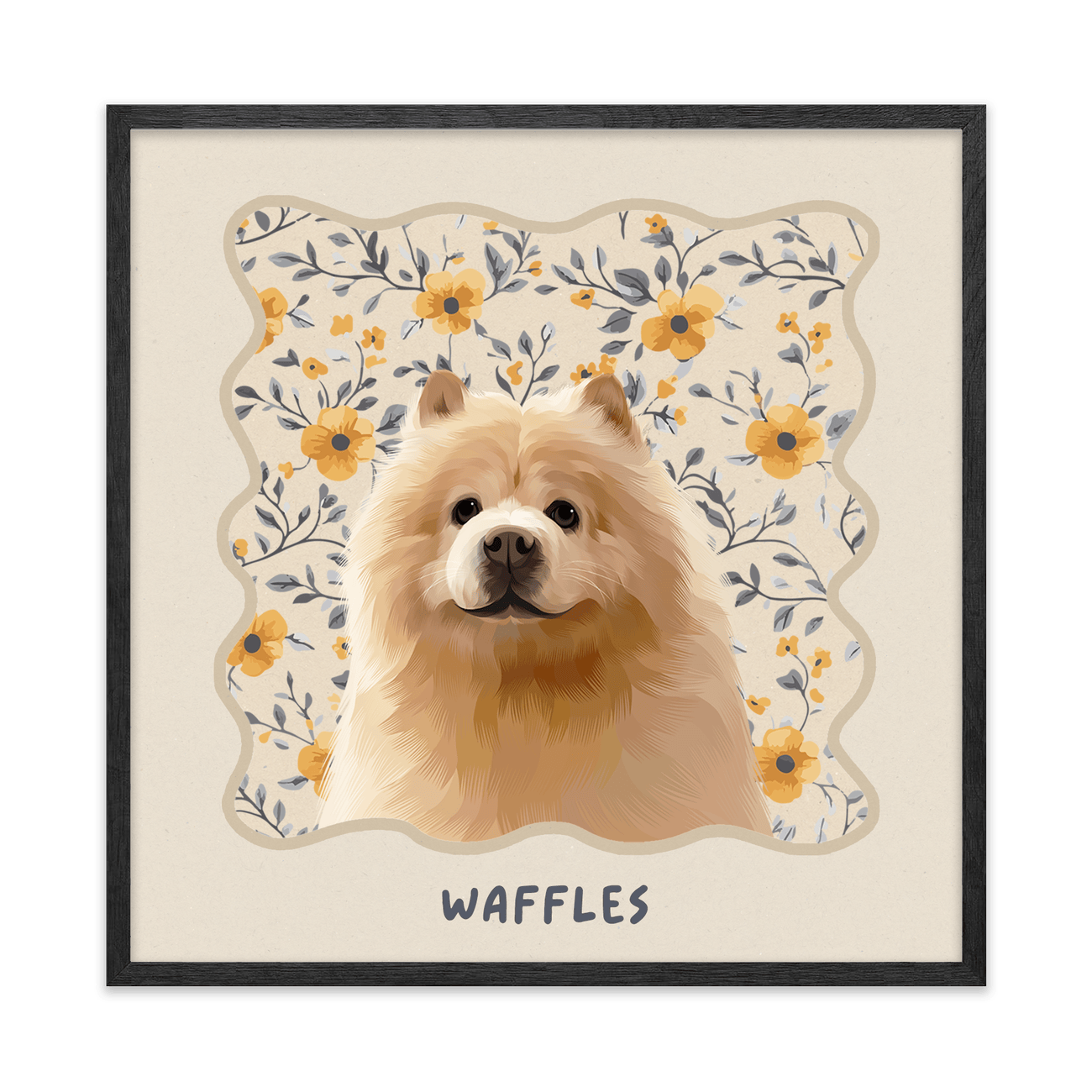1petportrait-square-vintageyellowfloralpattern_Black-Oak-Frame.png