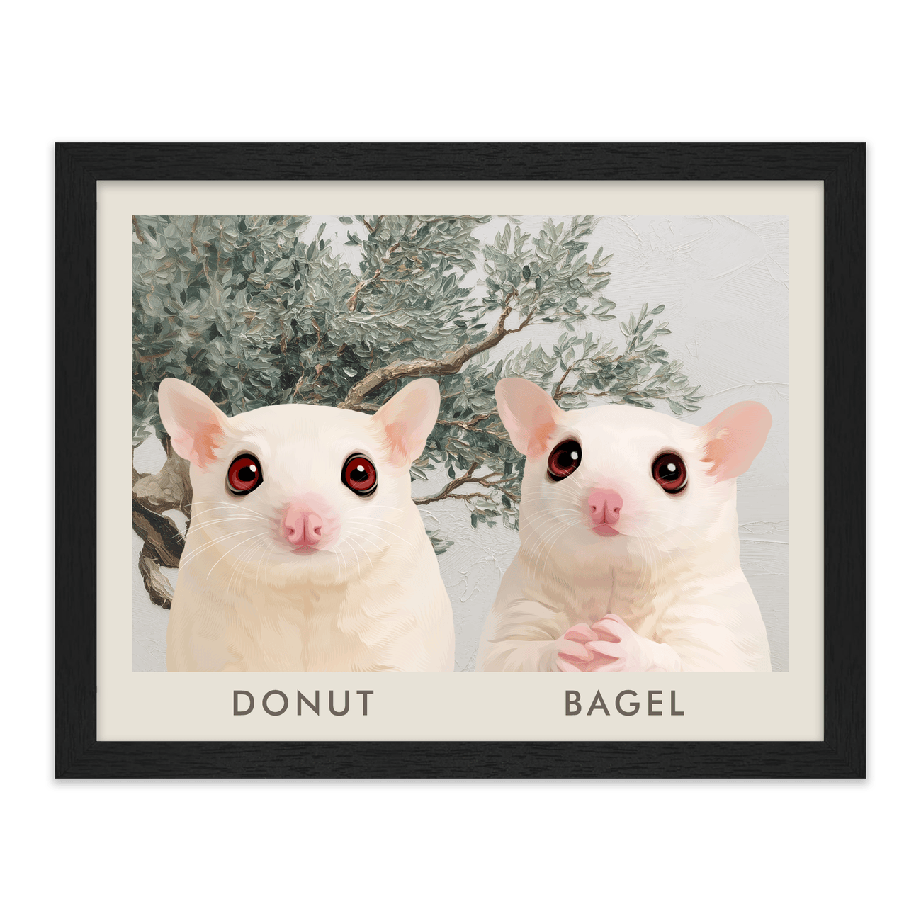 2petportrait-horizontal-mediterraneanolivetreebranch_Standard-Black-Frame.png