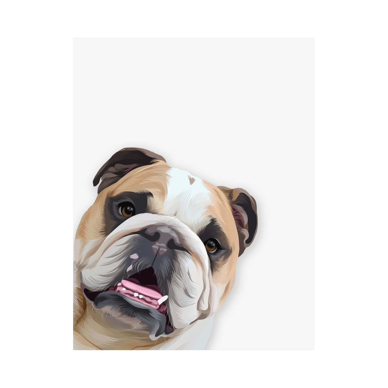 Vertical print only Bulldog artwork featuring a playful peekaboo composition and fun modern pet illustration design.