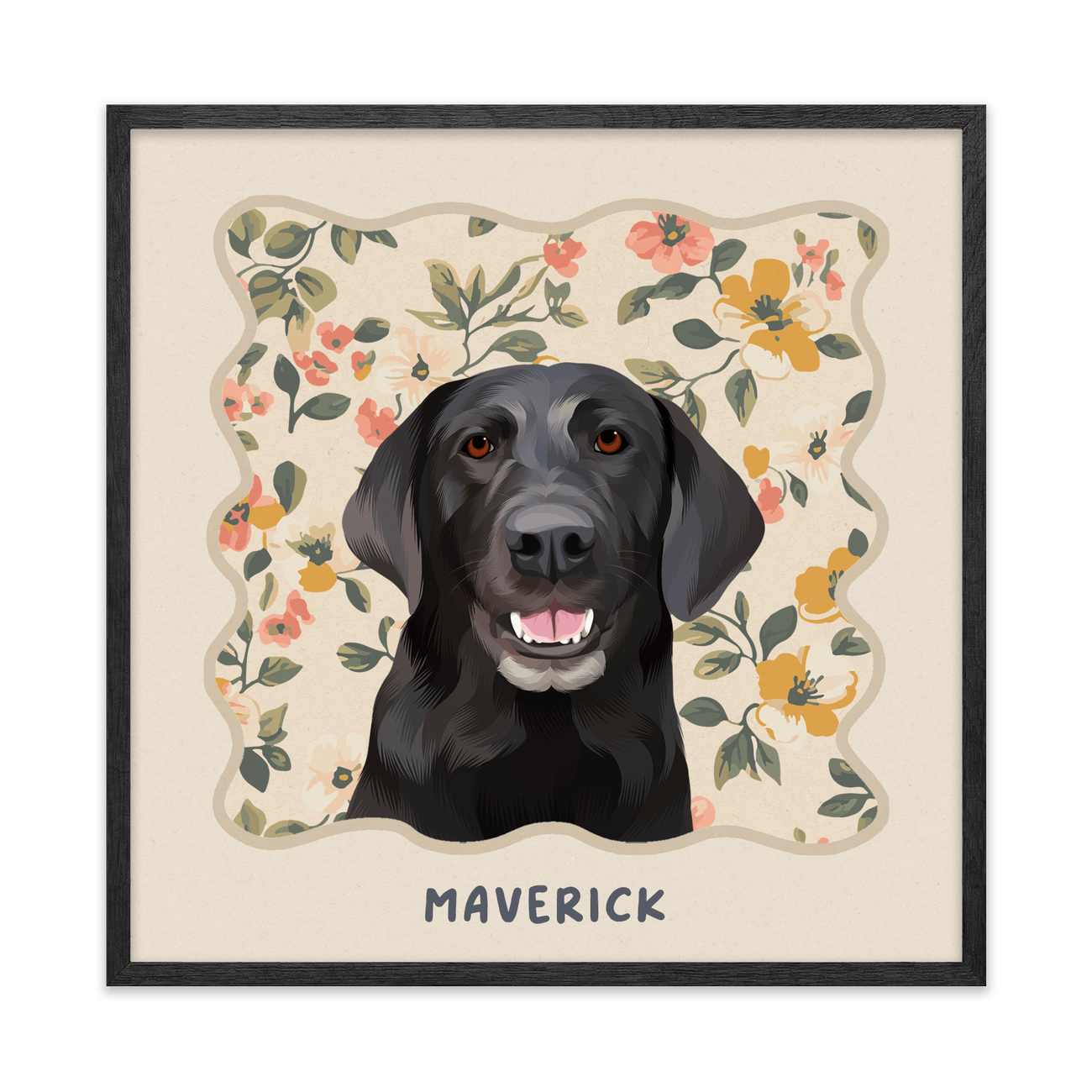 1petportrait-square-vintagepeachfloralpattern_Black-Oak-Frame.png