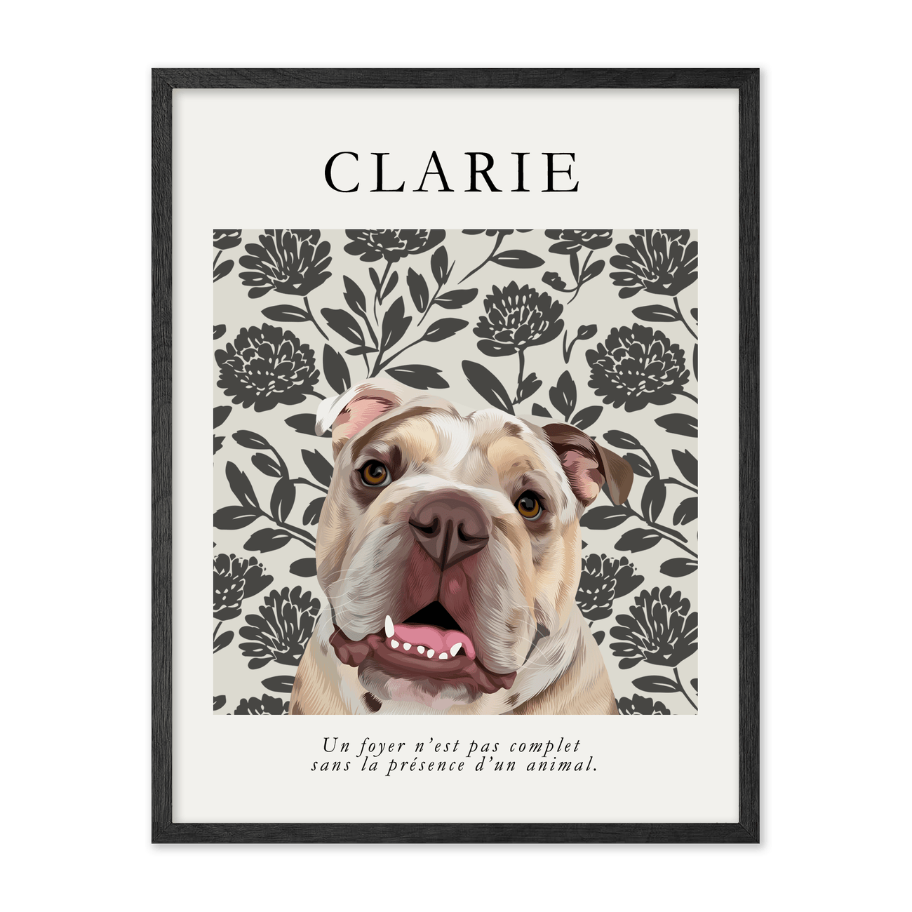 petportrait-vertical-bloomingvintagefrenchpeonies_Black-Oak-Frame.png