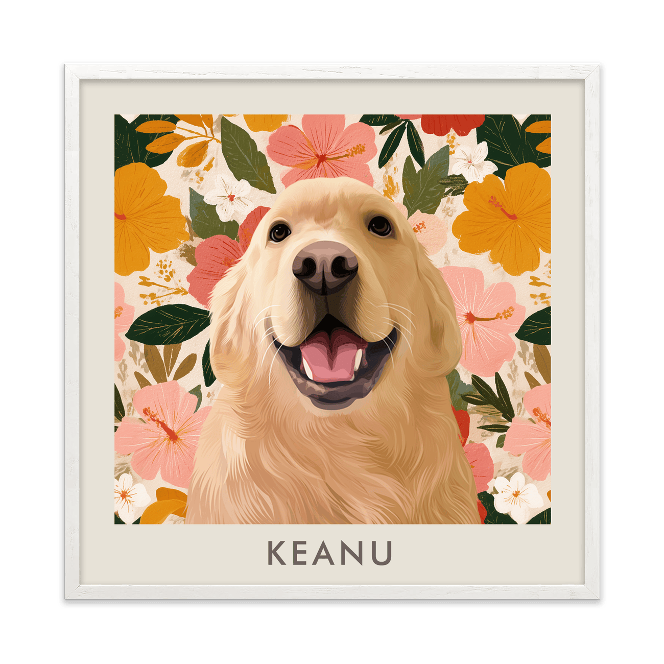 1petportrait-square-goldenhawaiinhibiscussunset_White-Oak-Frame.png