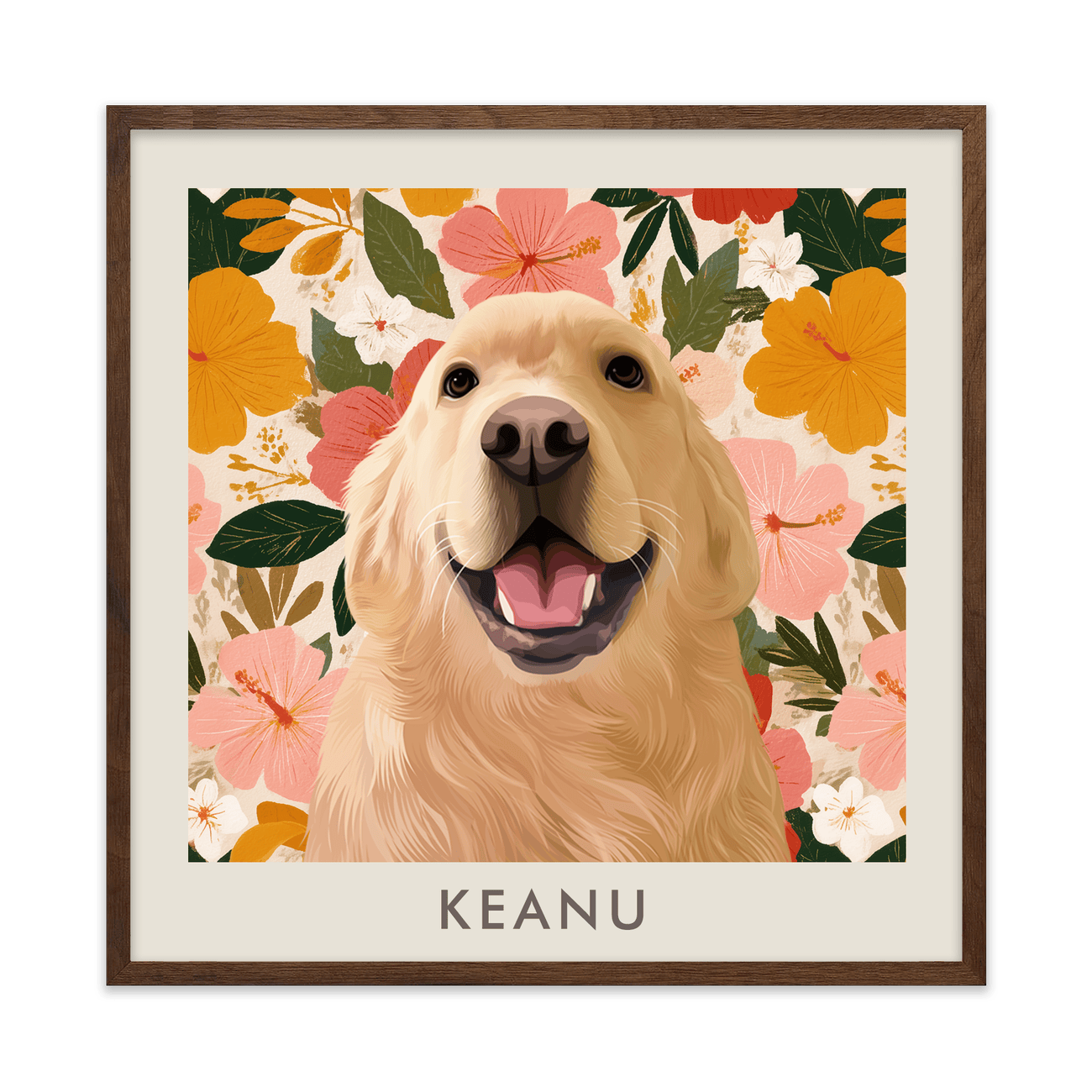 1petportrait-square-goldenhawaiinhibiscussunset_Walnut-Frame.png