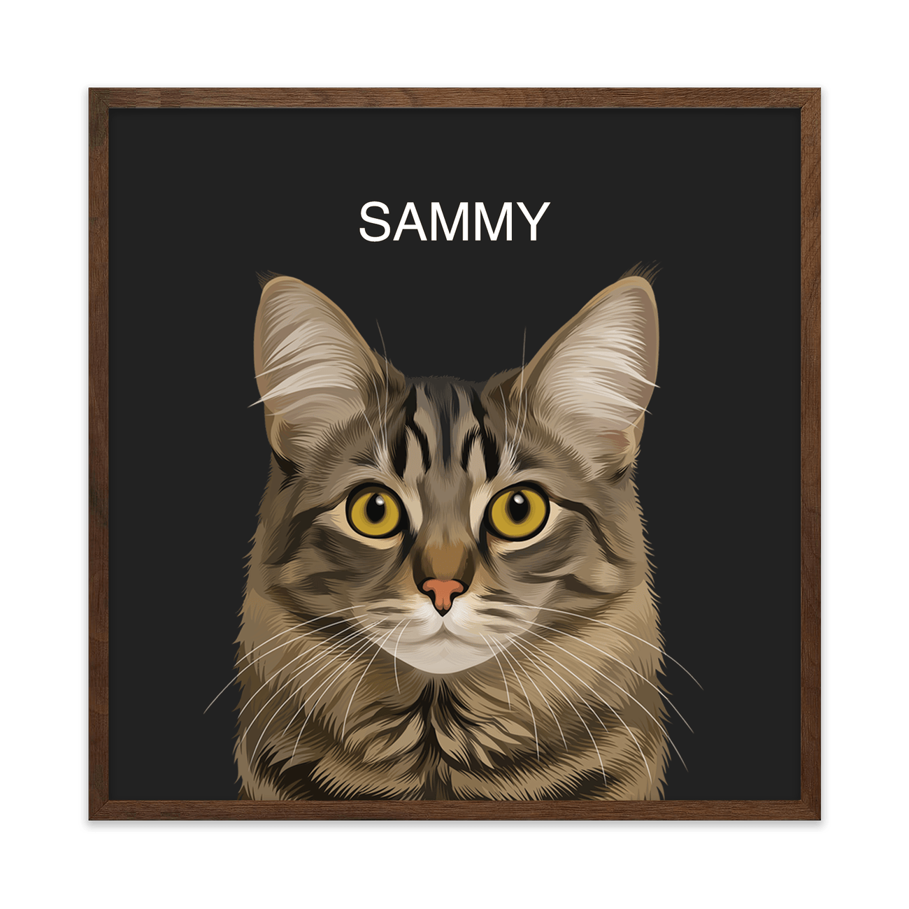1petportrait-square-allblackhandillustrated_Walnut-Frame.png