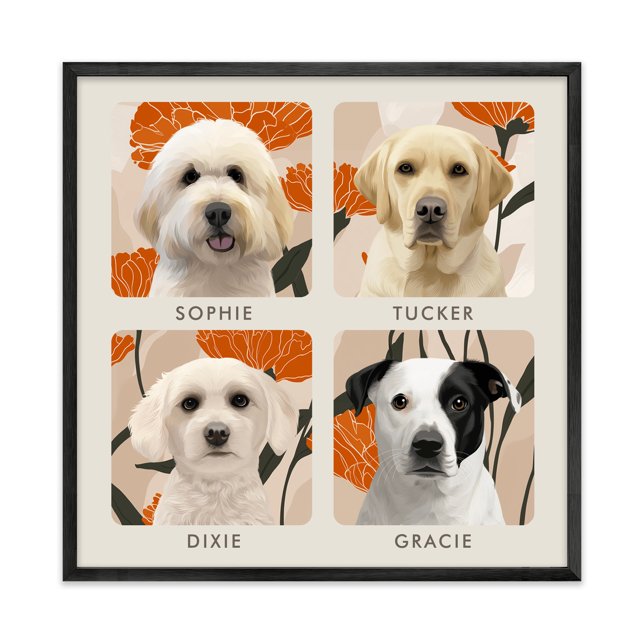 4petportrait-square-bloomingmarigoldfloralillustration_Metal-Frame.png
