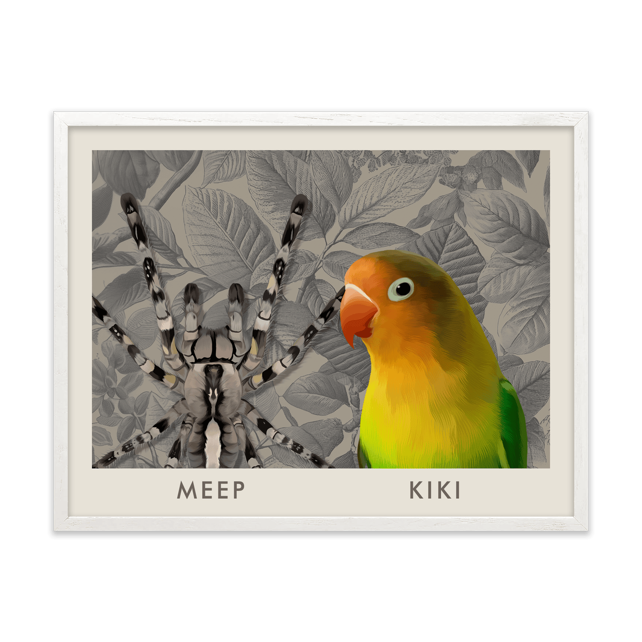 2petportrait-horizontal-vintagebotanicalengravedleaves_White-Oak-Frame.png