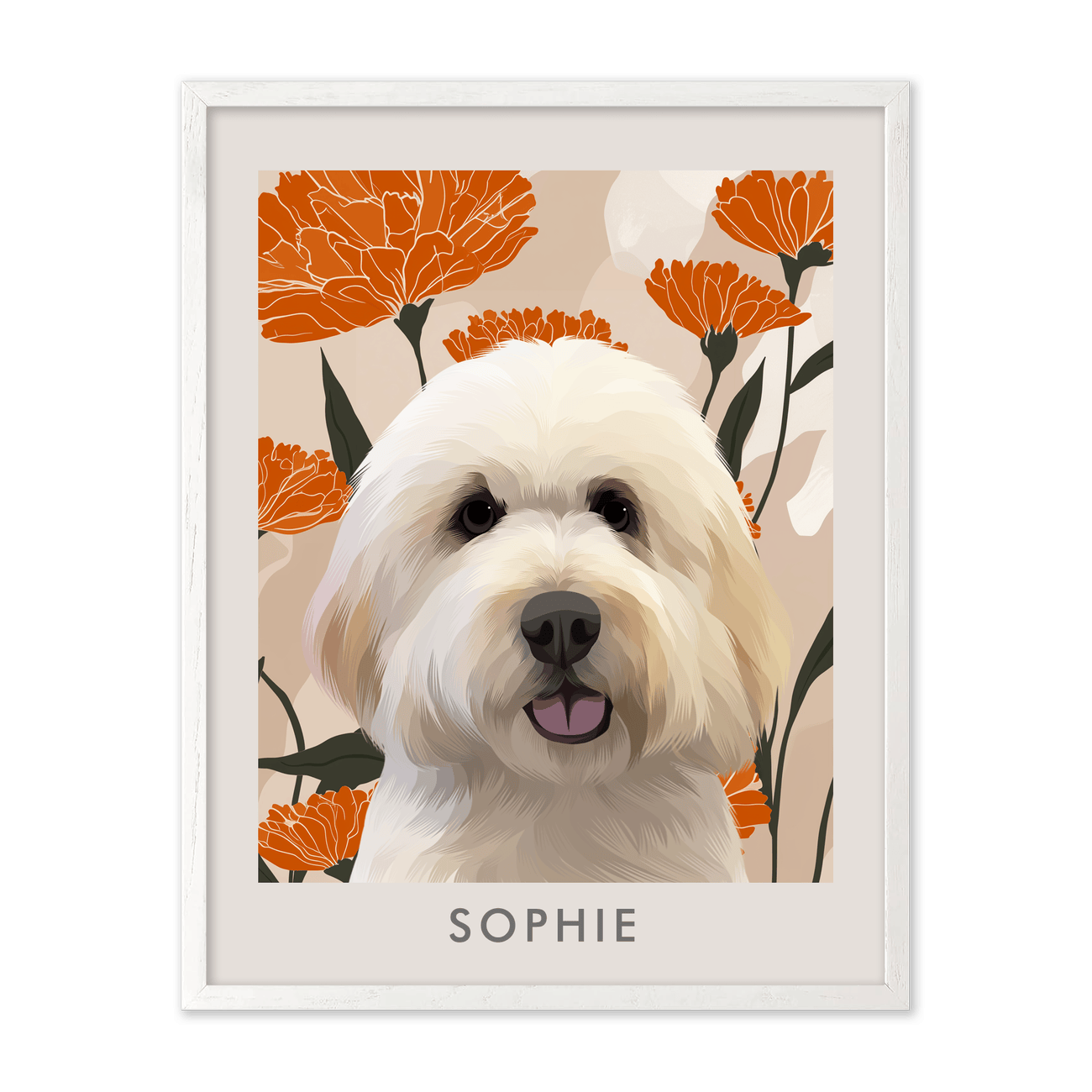 petportrait-vertical-bloomingmarigoldfloralillustration_White-Oak-Frame.png