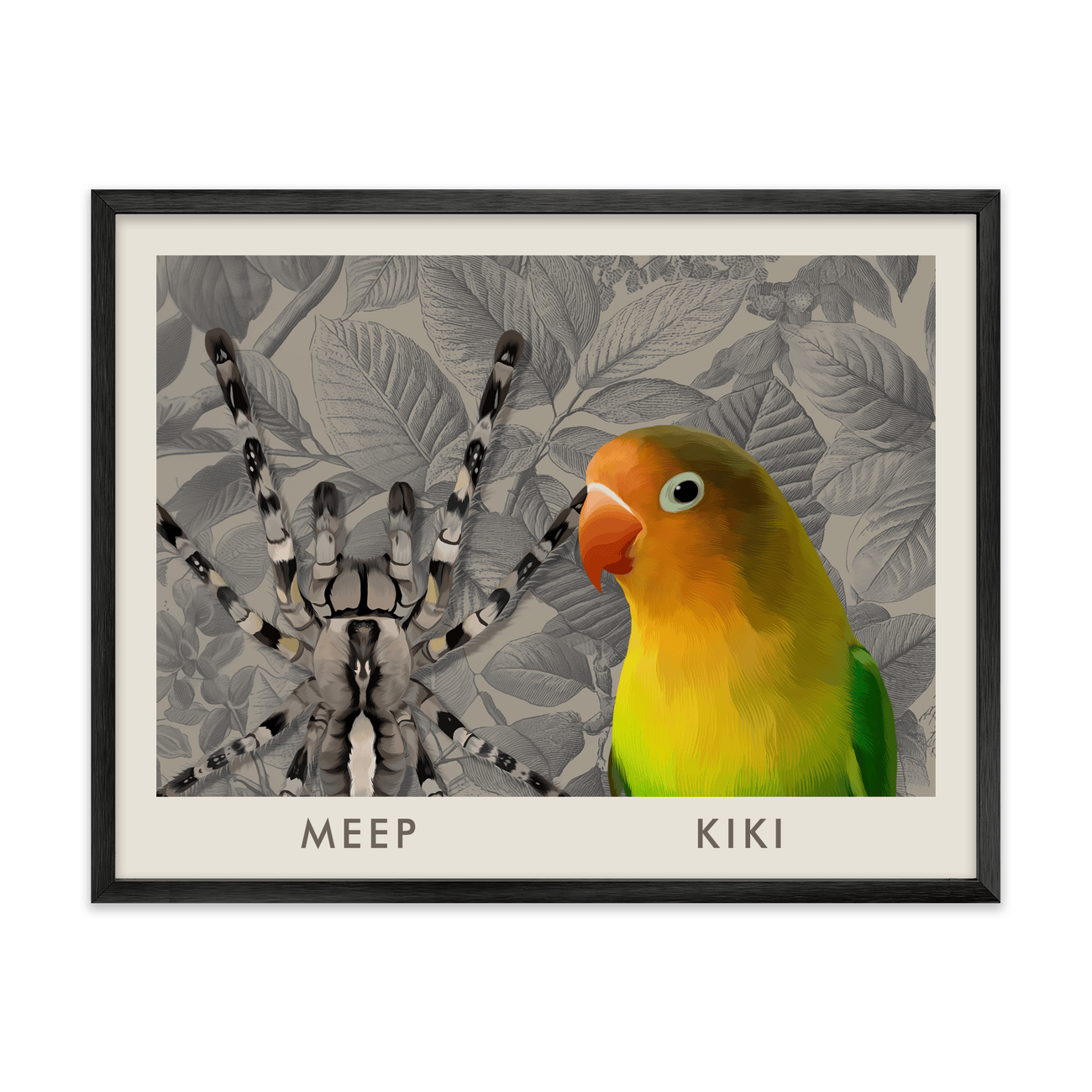 2petportrait-horizontal-vintagebotanicalengravedleaves_Metal-Frame.png