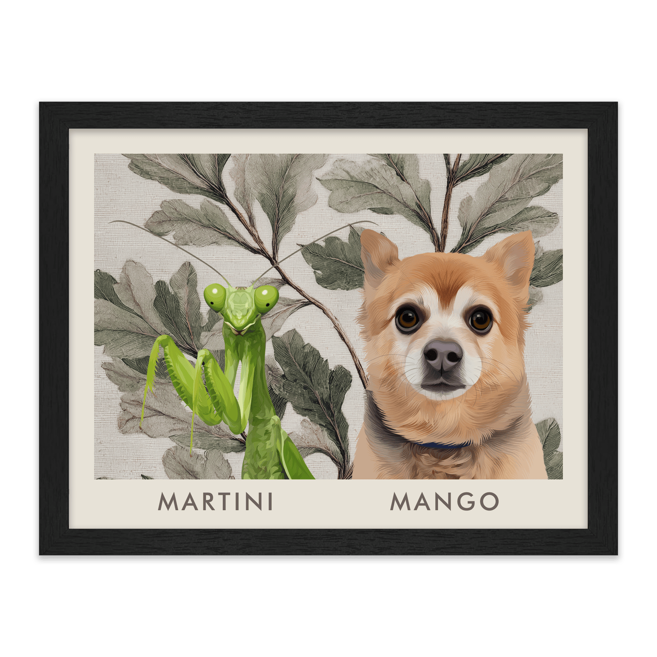 2petportrait-horizontal-vintagebotanicaloakleaves_Standard-Black-Frame.png