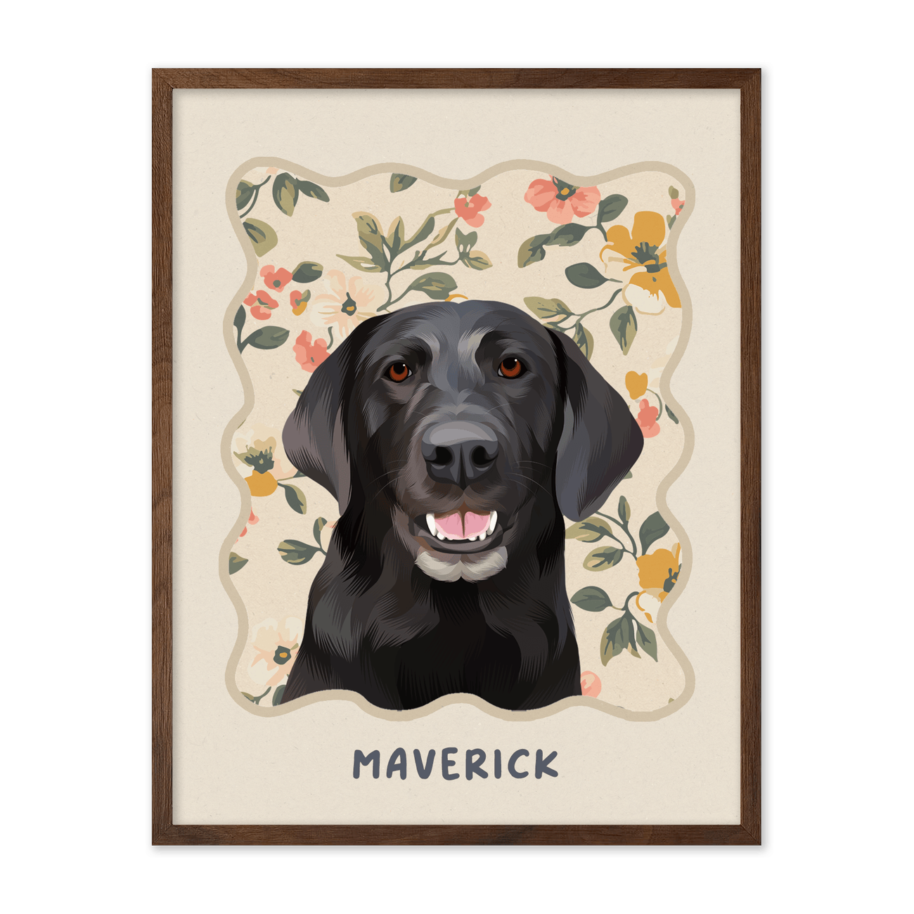 Vintage Peach Floral Pattern Pet Portrait