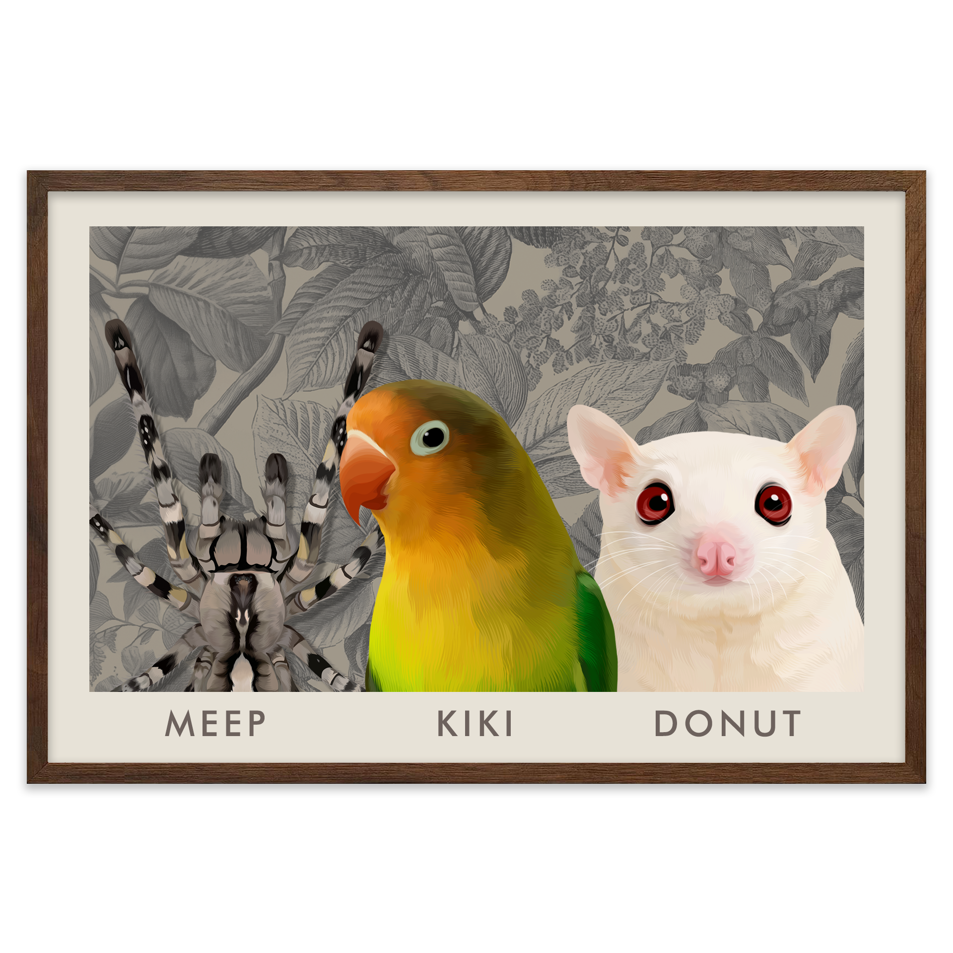 3petportrait-horizontal-vintagebotanicalengravedleaves_Walnut-Frame.png