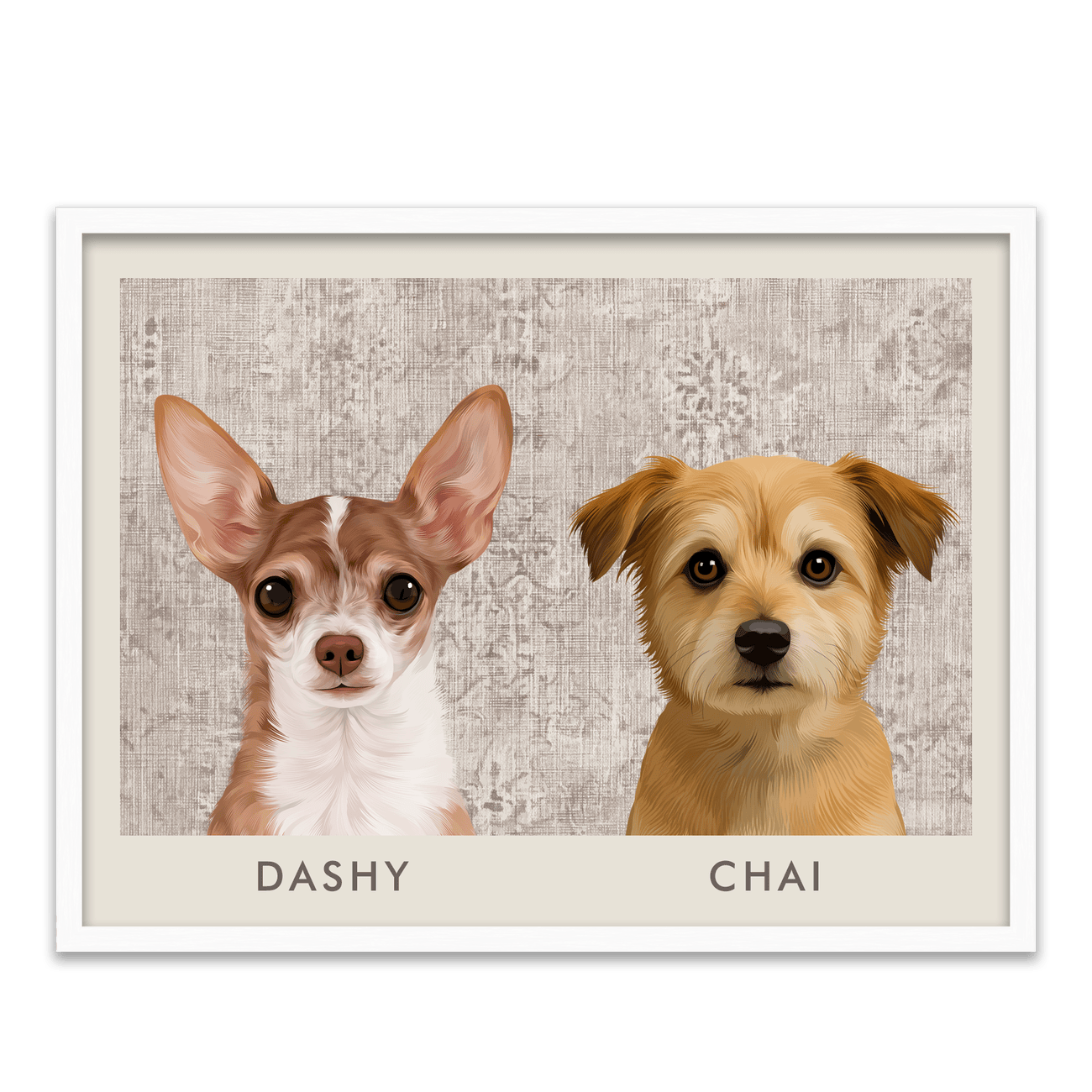 2pet-portrait-horizontal-vintagedistressedtextilepattern-whiteoakframe.png