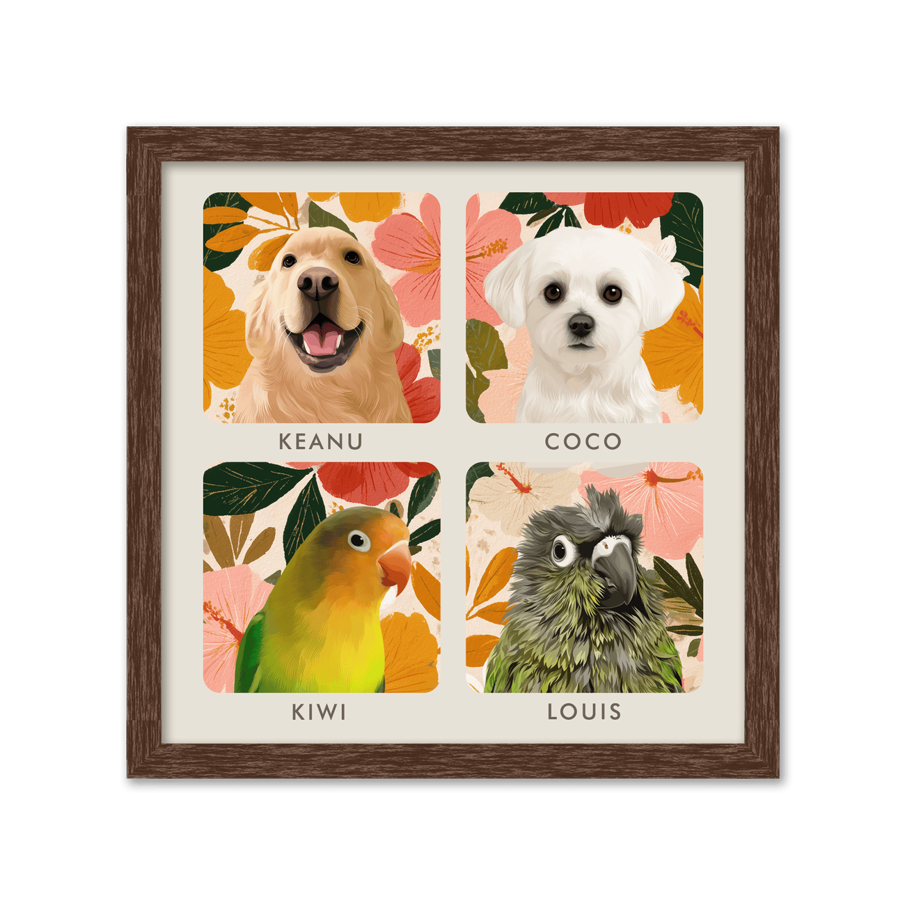 4pet-portrait-square-golden-hawaiin-hibiscus-sunset-walnutframe.png