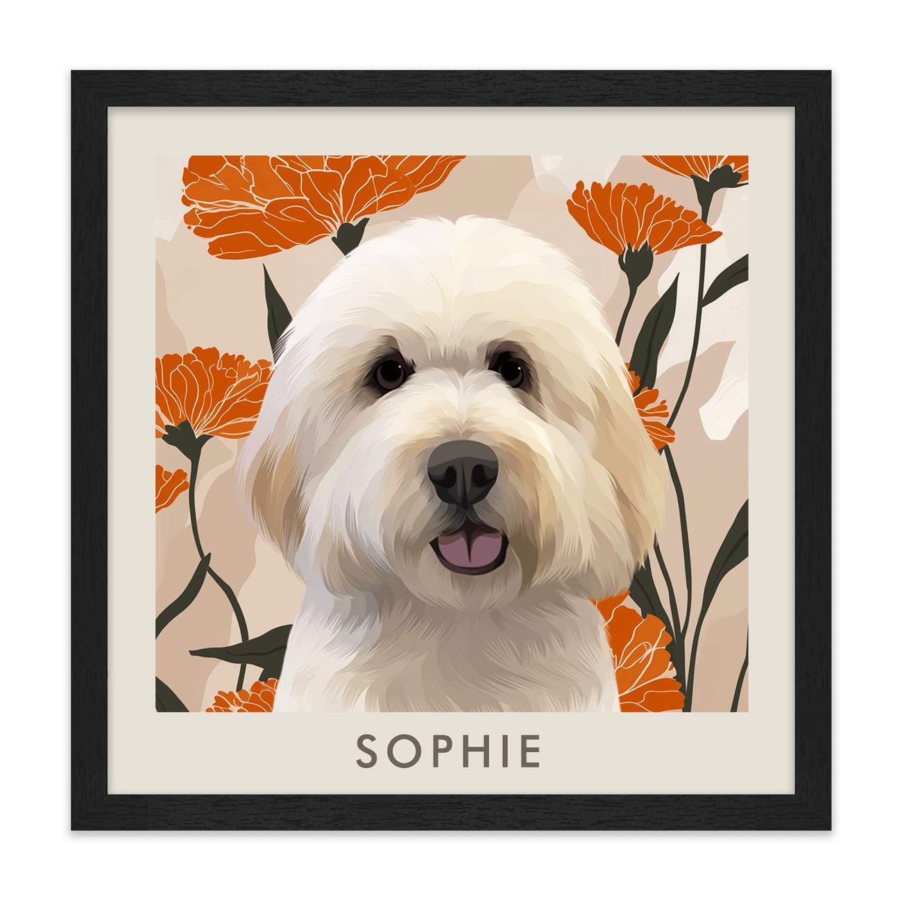 1petportrait-square-bloomingmarigoldfloralillustration_Standard-Black-Frame.png
