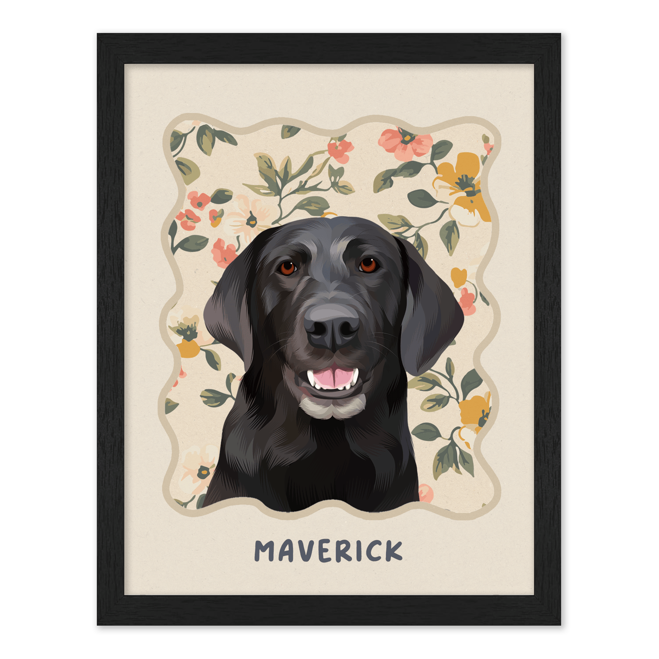 petportrait-vertical-vintagepeachfloralpattern_Standard-Black-Frame.png