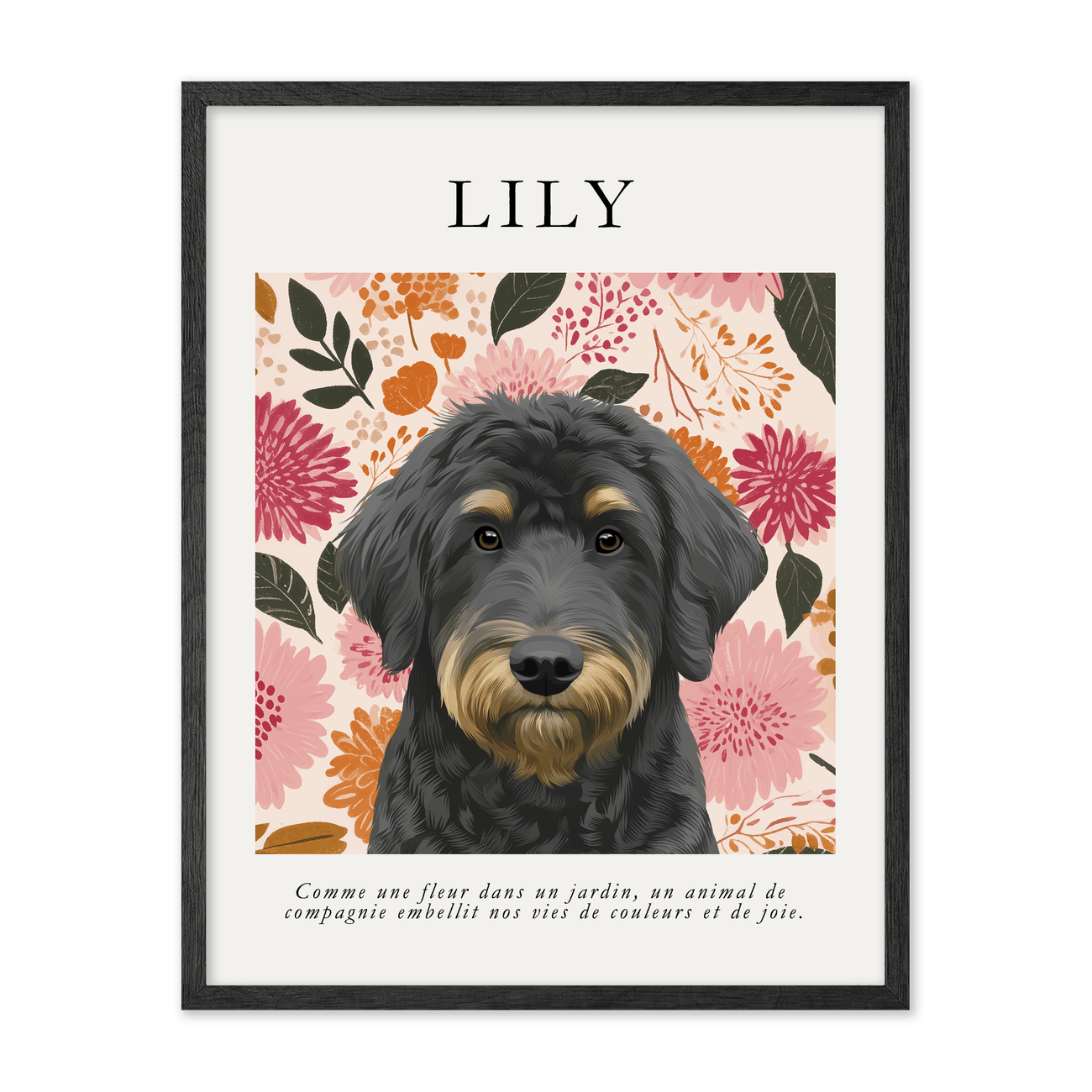 petportrait-vertical-warmgoldensunsetwildflowers_Black-Oak-Frame.png