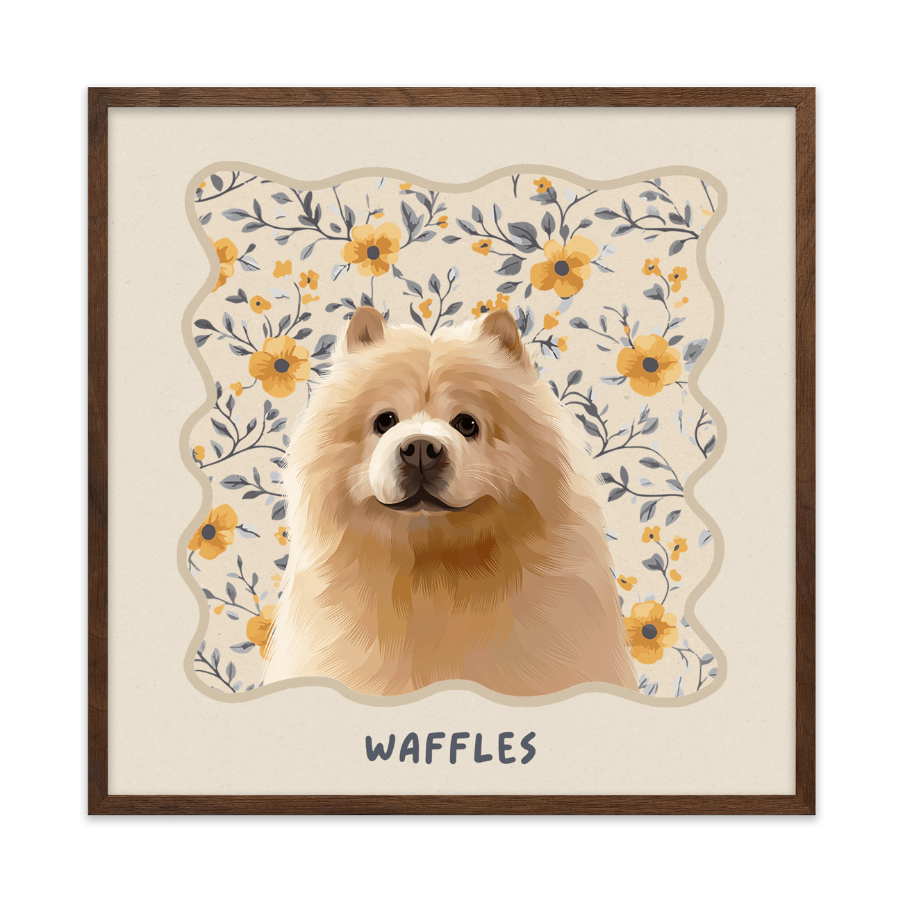 1petportrait-square-vintageyellowfloralpattern_Walnut-Frame.png
