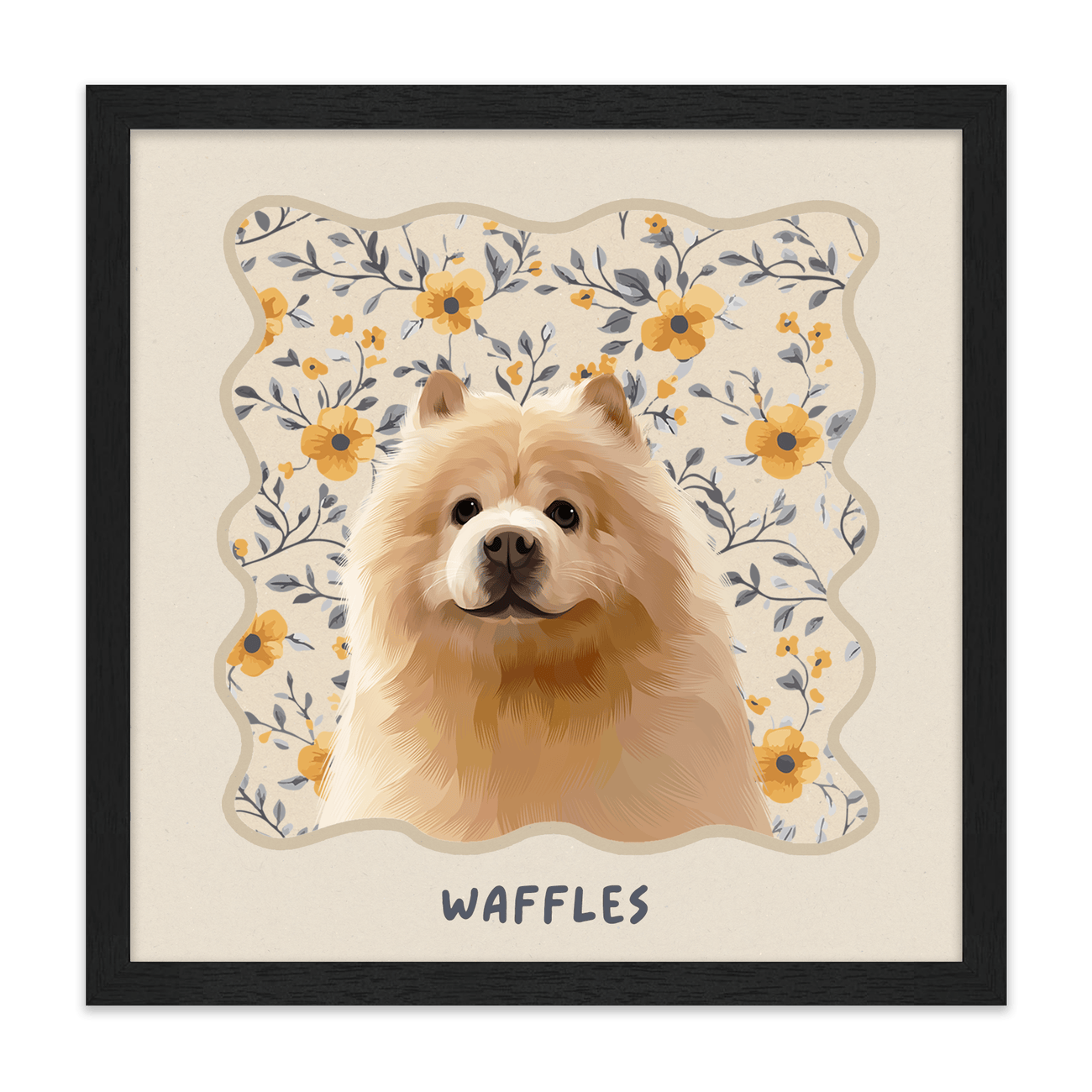 1petportrait-square-vintageyellowfloralpattern_Standard-Black-Frame.png