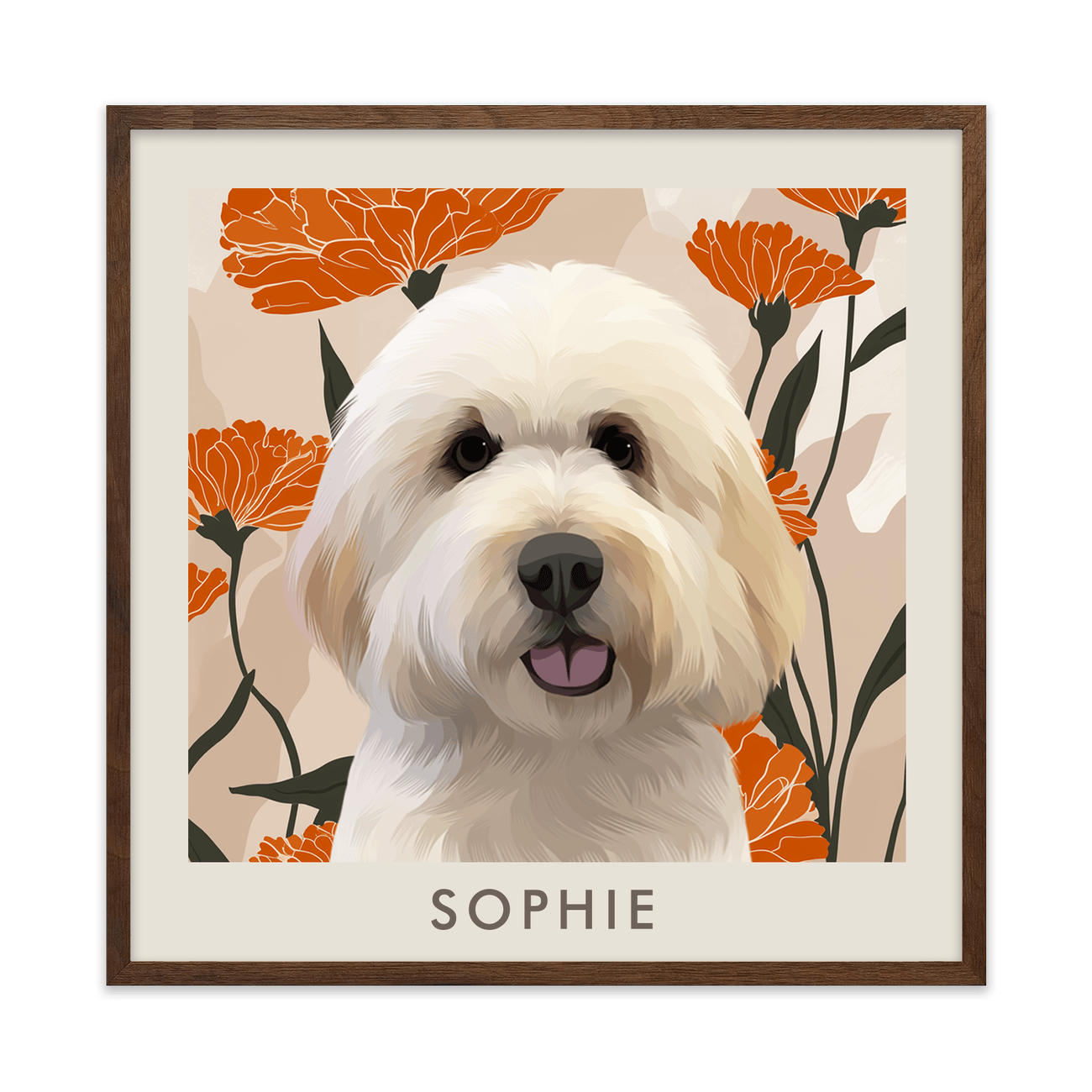 1petportrait-square-bloomingmarigoldfloralillustration_Walnut-Frame.png