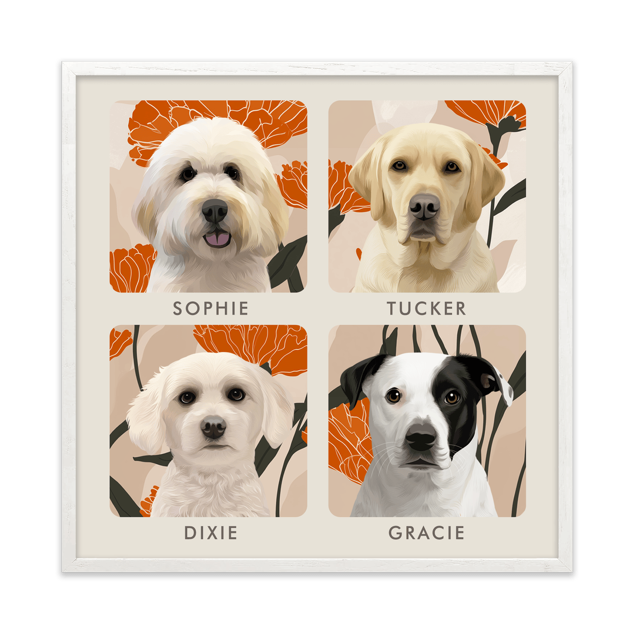 4petportrait-square-bloomingmarigoldfloralillustration_White-Oak-Frame.png