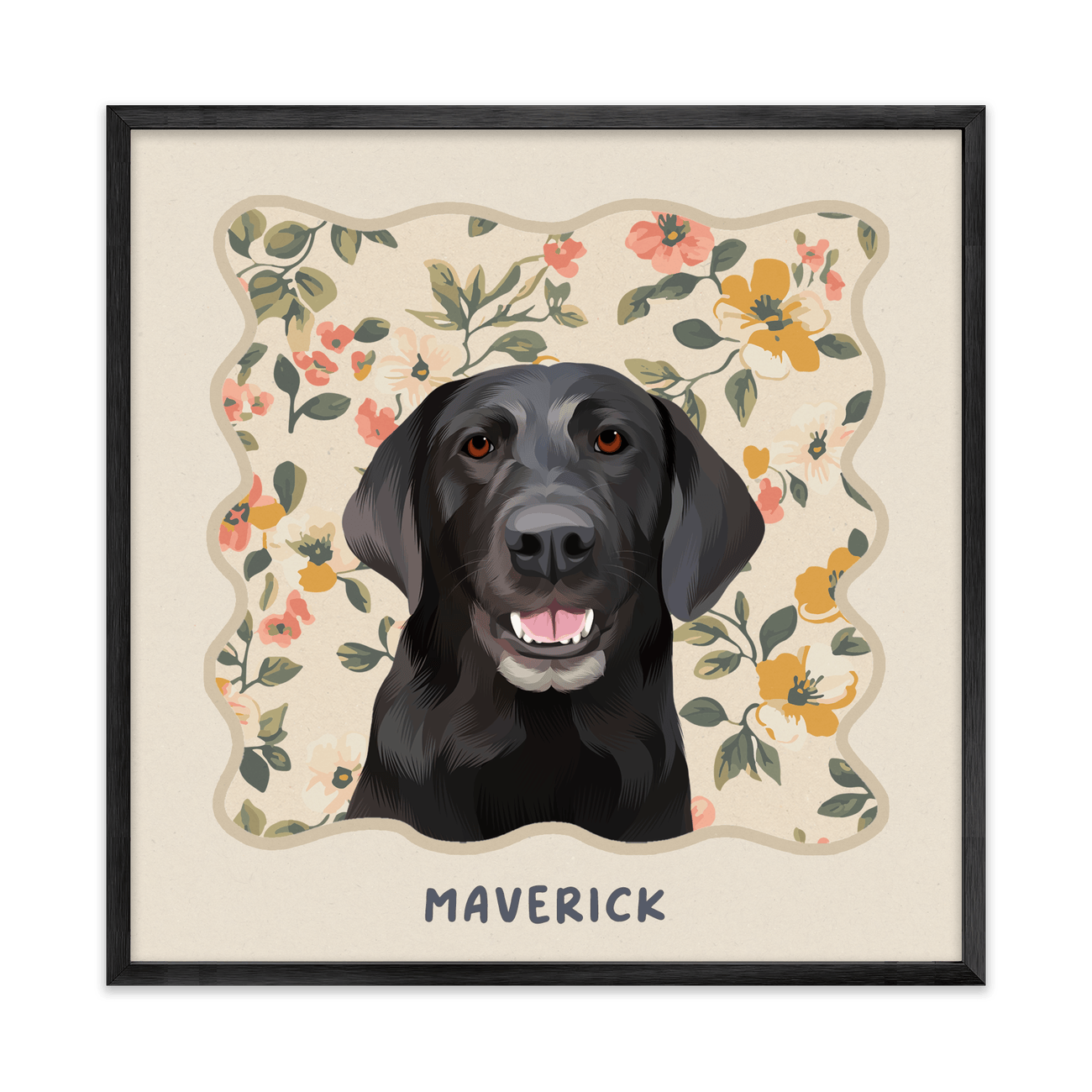1petportrait-square-vintagepeachfloralpattern_Metal-Frame.png