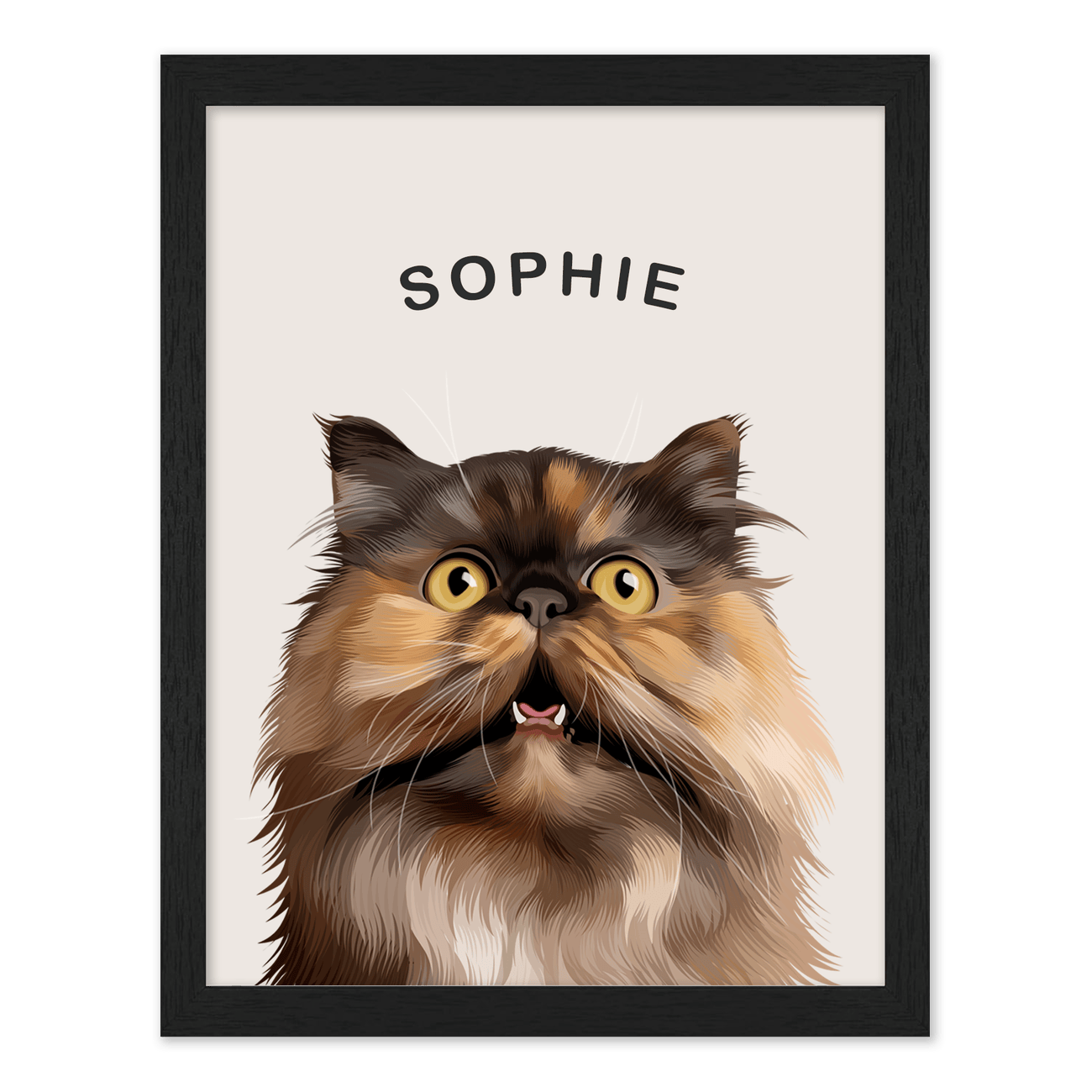 Set in a standard black frame, this cat illustration of Sophie creates a Personalized Modern Minimalist Pet Portrait that feels timeless and refined.