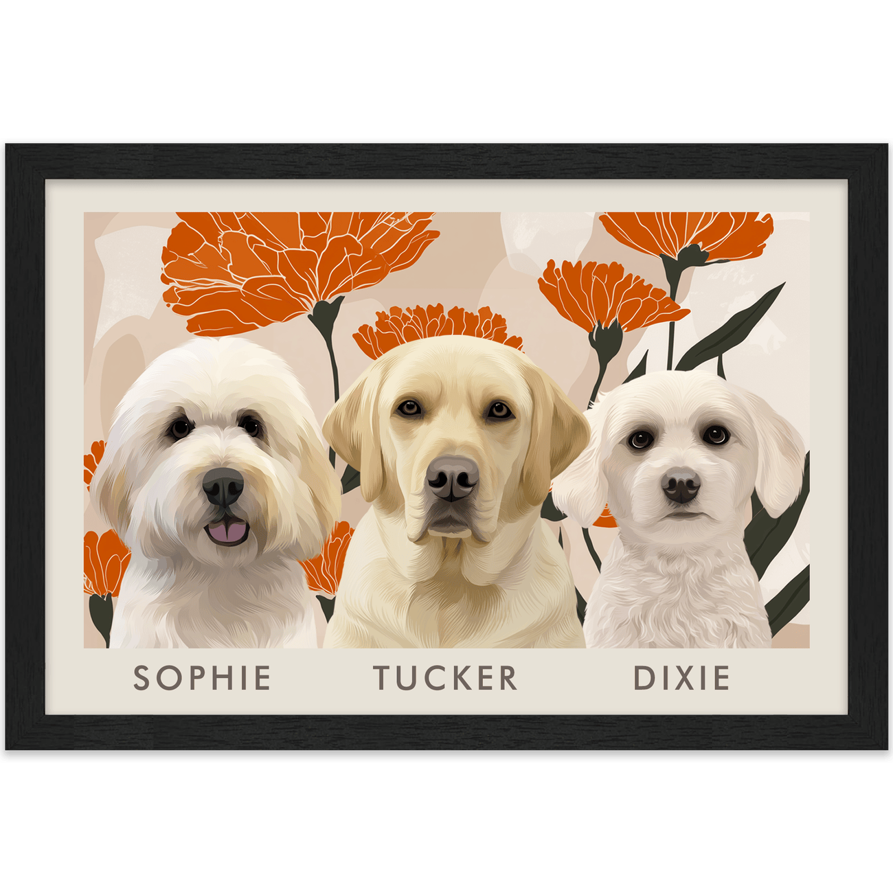 3petportrait-horizontal-bloomingmarigoldfloralillustration_Standard-Black-Frame.png
