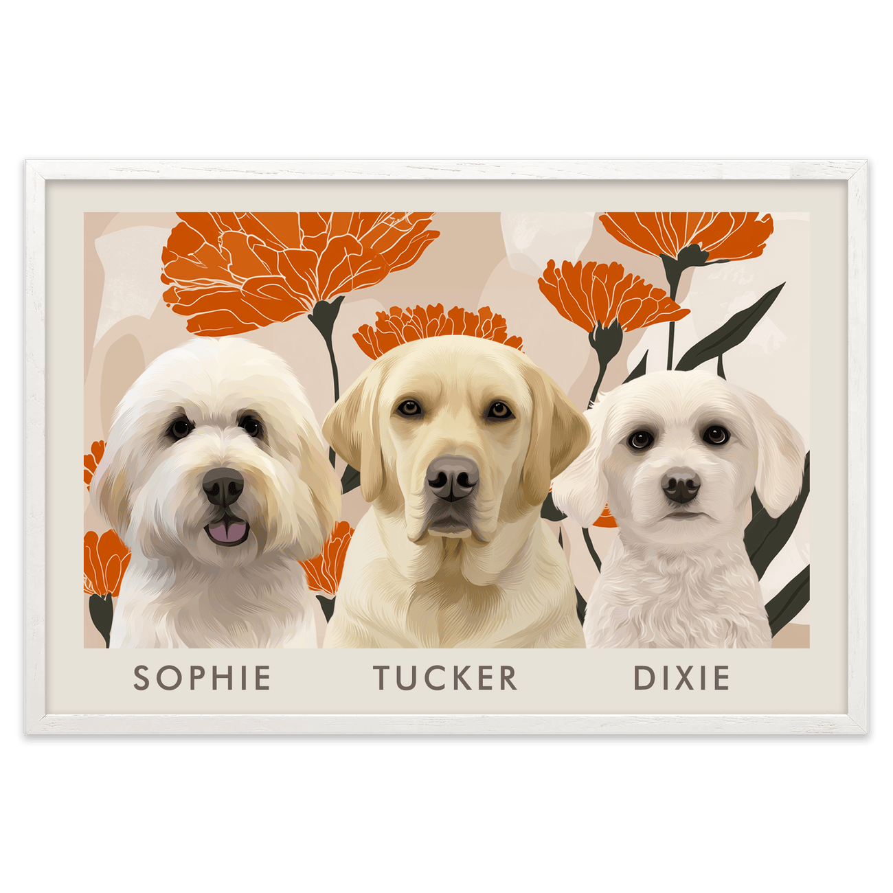 3petportrait-horizontal-bloomingmarigoldfloralillustration_White-Oak-Frame.png