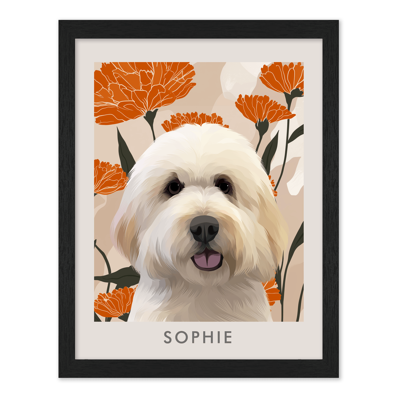 petportrait-vertical-bloomingmarigoldfloralillustration_Standard-Black-Frame.png