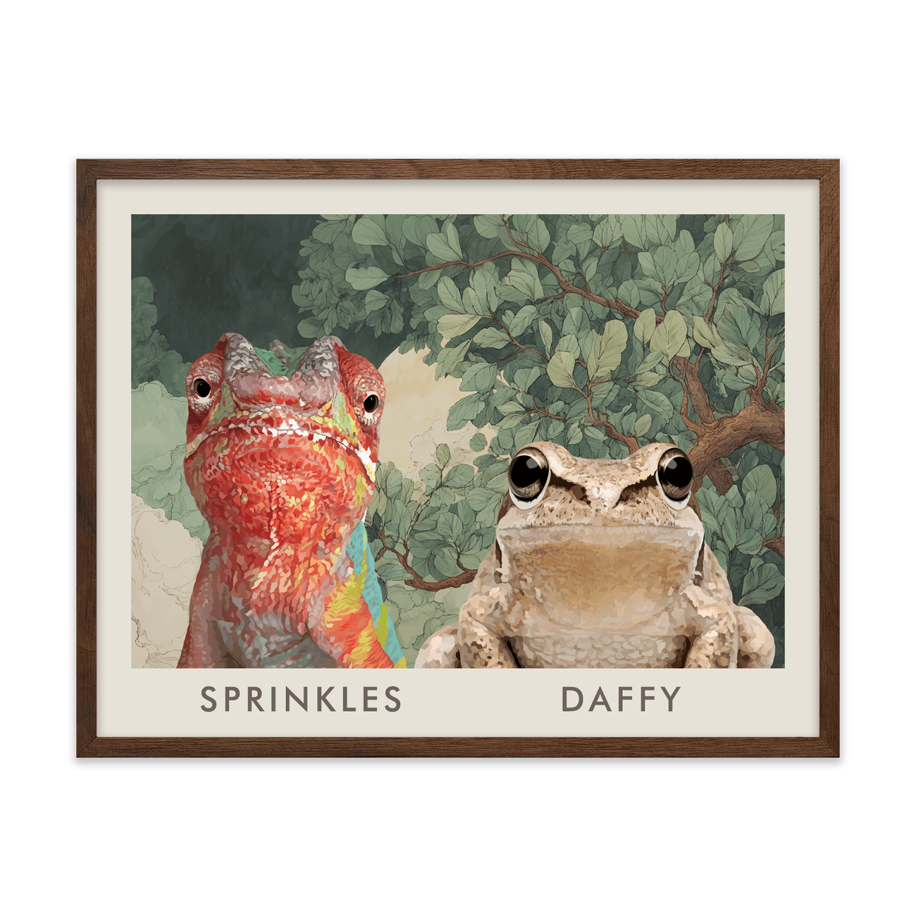 2petportrait-horizontal-enchantedjungleforestthemed_Walnut-Frame.png