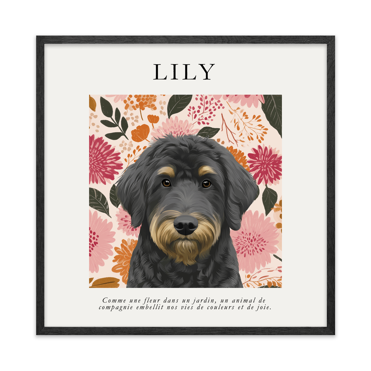 1petportrait-square-warmgoldensunsetwildflowers_Black-Oak-Frame.png
