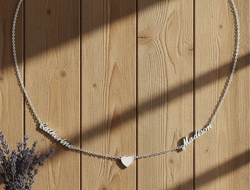 2 names with a heart Necklace